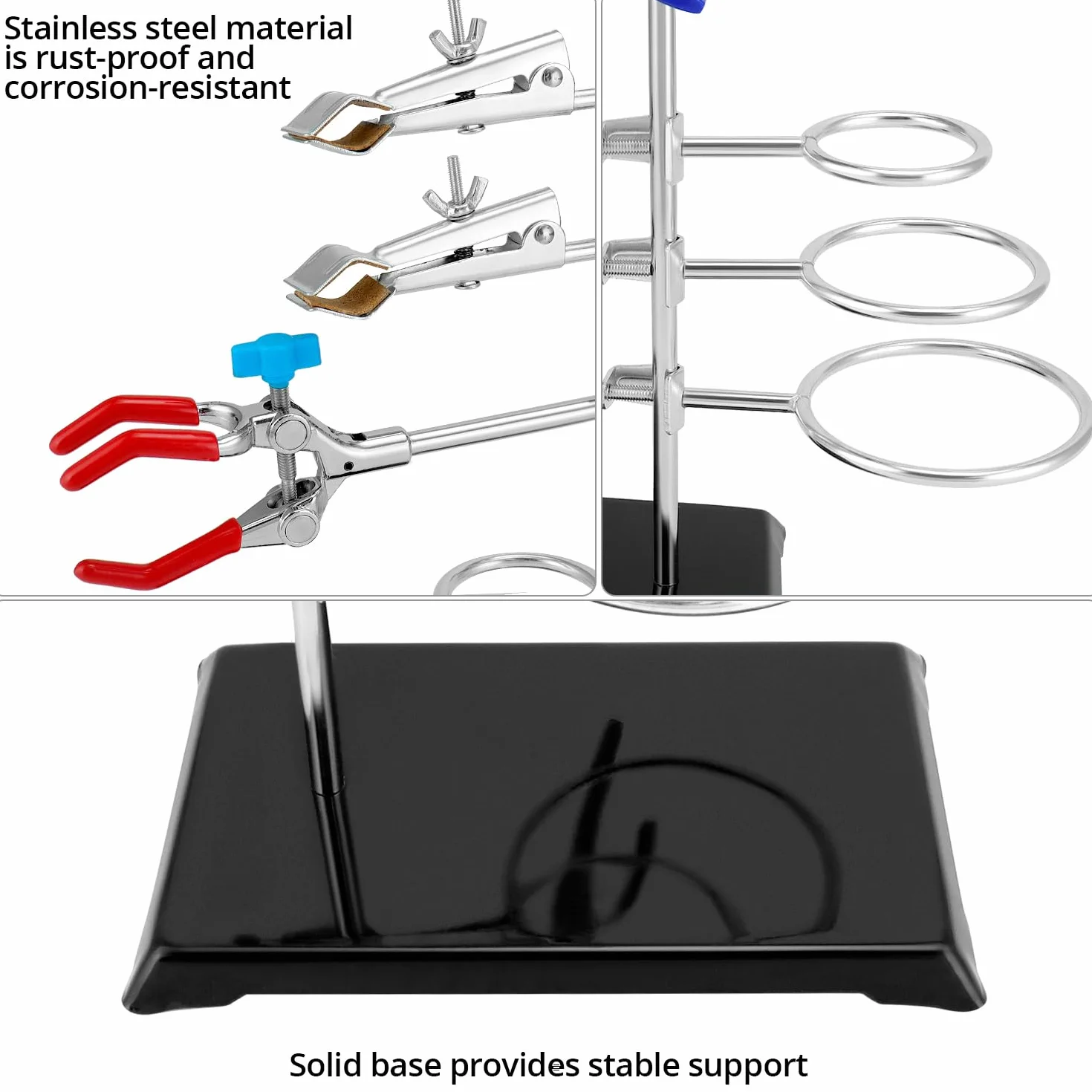 QWORK Juego de soporte de laboratorio 40 cm abrazaderas ajustables aros redondos experimentos química física