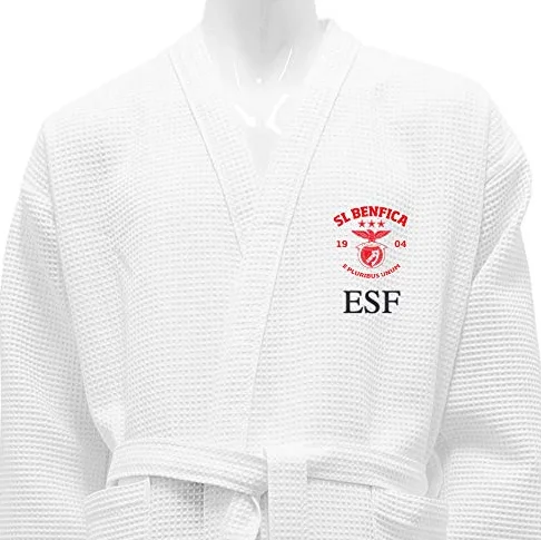 BGEUROPE SL Benfica Albornoz DE BAÑO Waffle Blanco Personalizado - SLBENFICA (Size XL, Logo + Monograma (Delante))