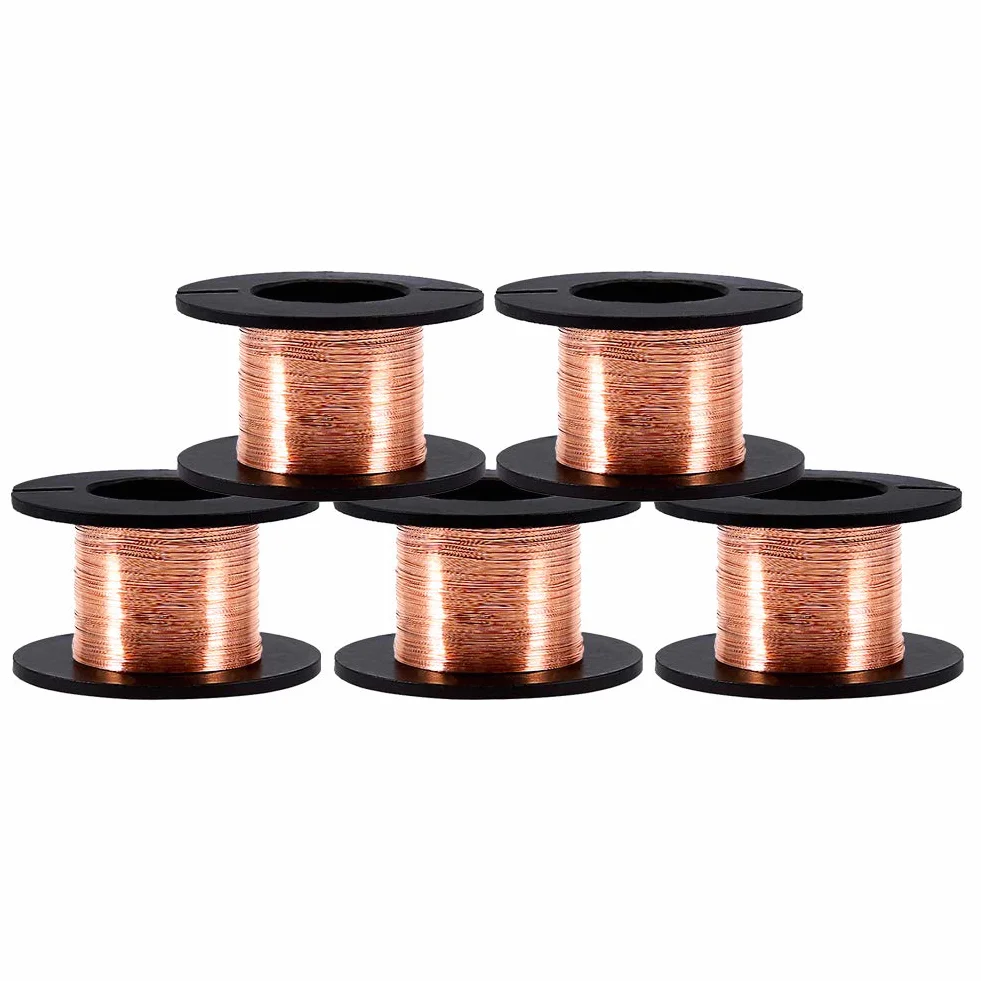 Alambre esmaltado de cobre 0.1mm, 5 Rollos, hilo conductor de alta conductividad para joyería y reparación