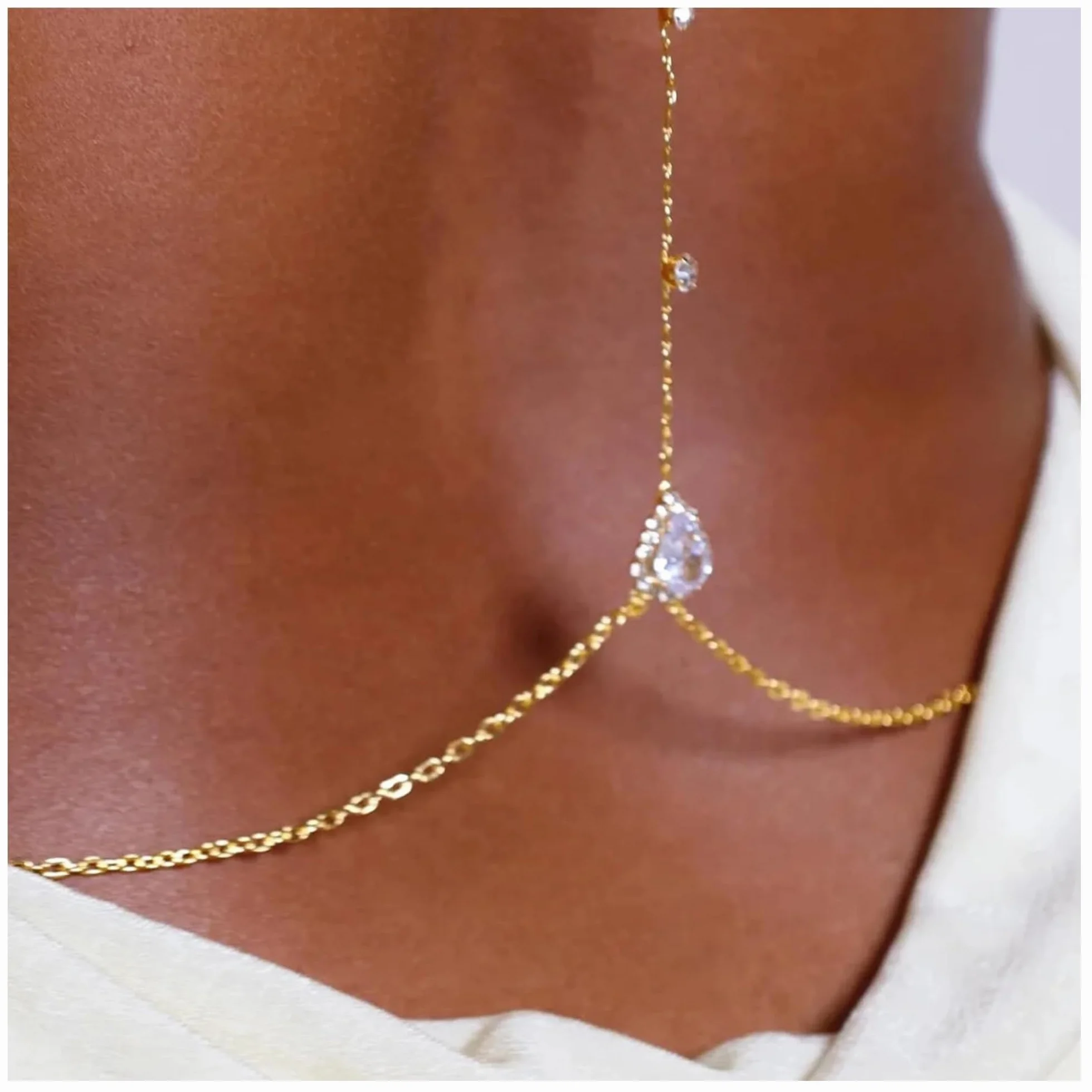 Cadena de Espalda para Mujer, Cuerpo Collar De Cadena Rhinestone Back-drop Collar Sexy Cuerpo Arnés De Cadena De Joyería para PlayaFiesta de Graduación