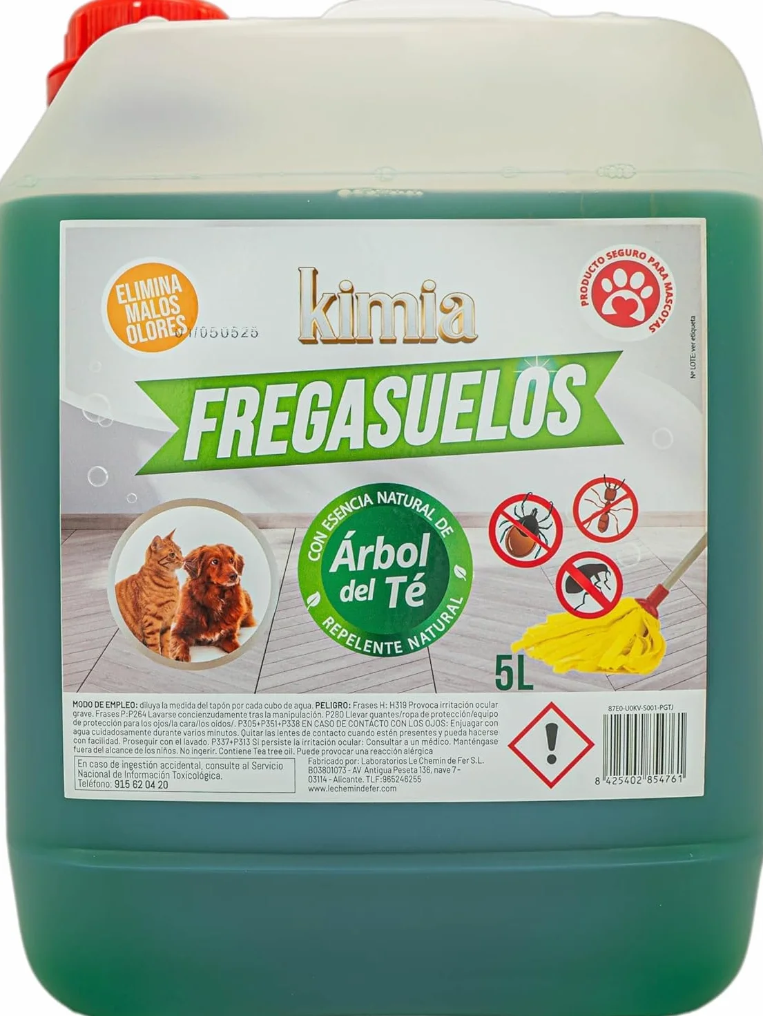 KIMIA Fregasuelos Profesional 5L Limpiasuelos Mascotas Repelente Insectos Concentrado Esencia de Árbol de Té Multisuperficie