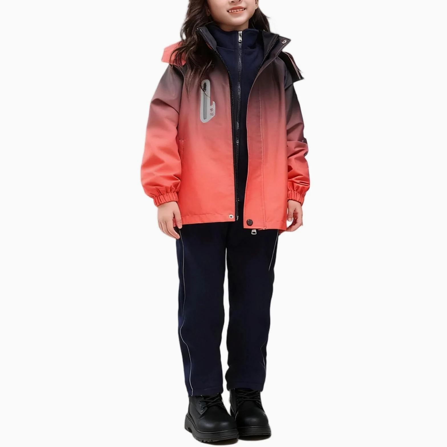 HAOLEI Chandal Niño Niña Traje de 3 Piezas para Niños y Niñas Chaqueta Impermeable con Capucha + Top Cálido de Forro Polar + Pantalones Largo a Prueba de Viento Conjunto Deportivo para Esquí Montaña