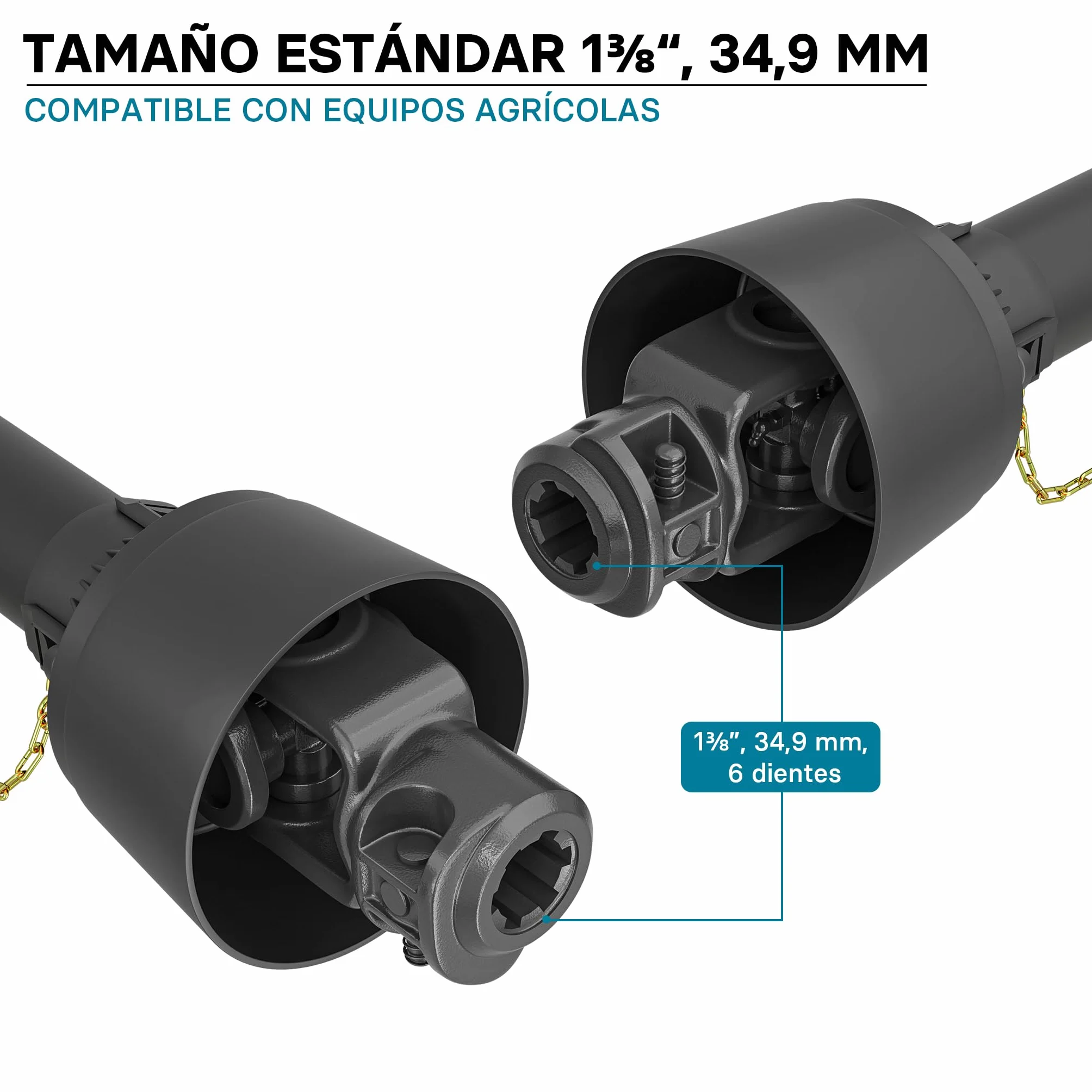 WilTec Toma de Fuerza T5 Eje transmisión cardán 1800-1980mm 620Nm 540rpm PTO 54kW 74CV 2X 1 3/8" 6 dientes