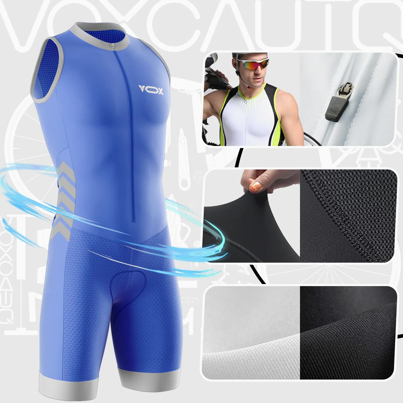 Traje de Triatlón Hombre sin Mangas – Tejido Lycra Transpirable para Natación, Ciclismo y Carrera | Absorbe la Humedad & Alta Elasticidad