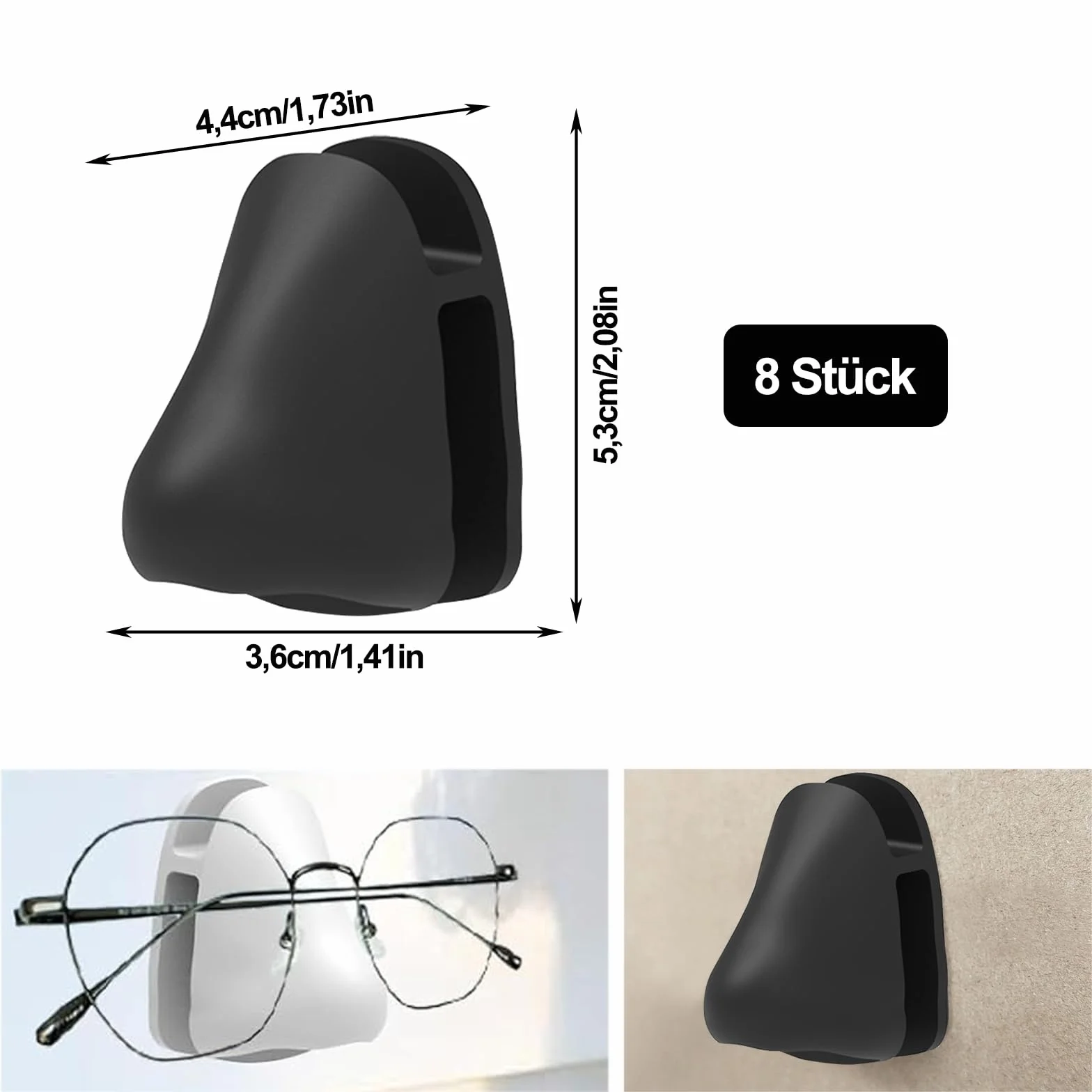 Soporte para gafas de pared autoadhesivo, 8 unidades, organizador de almacenamiento, negro