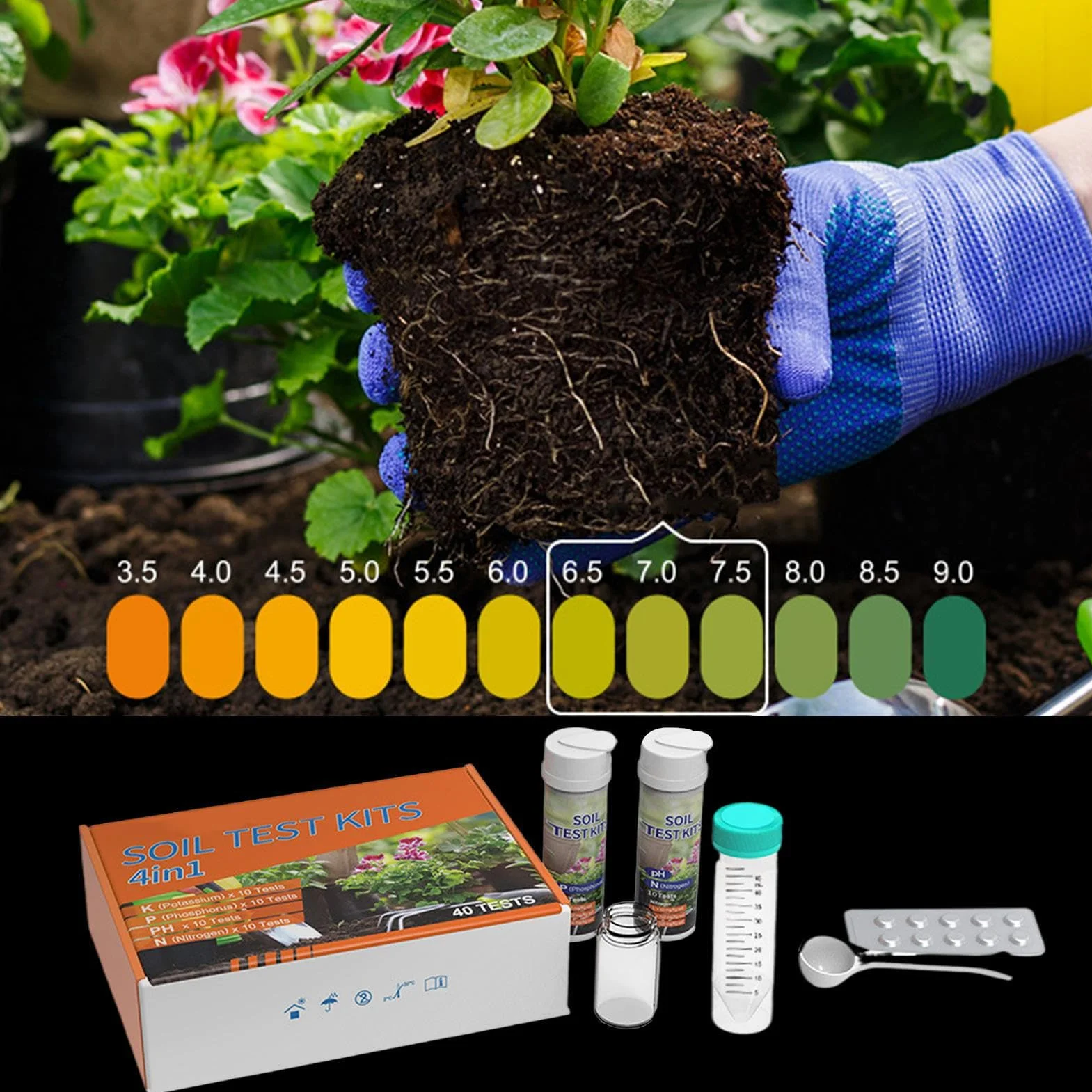 Kit de Análisis de Suelo para Jardín Analizador de Nutrientes 4 en 1