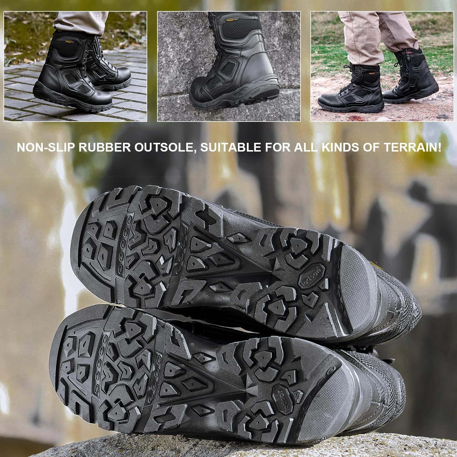 Zapatos de Hombre Botas/Botas de Combate/Botas Tácticas Ultra-Ligero Antideslizante Tela de Cuero Verdadero Transpirable JR-631