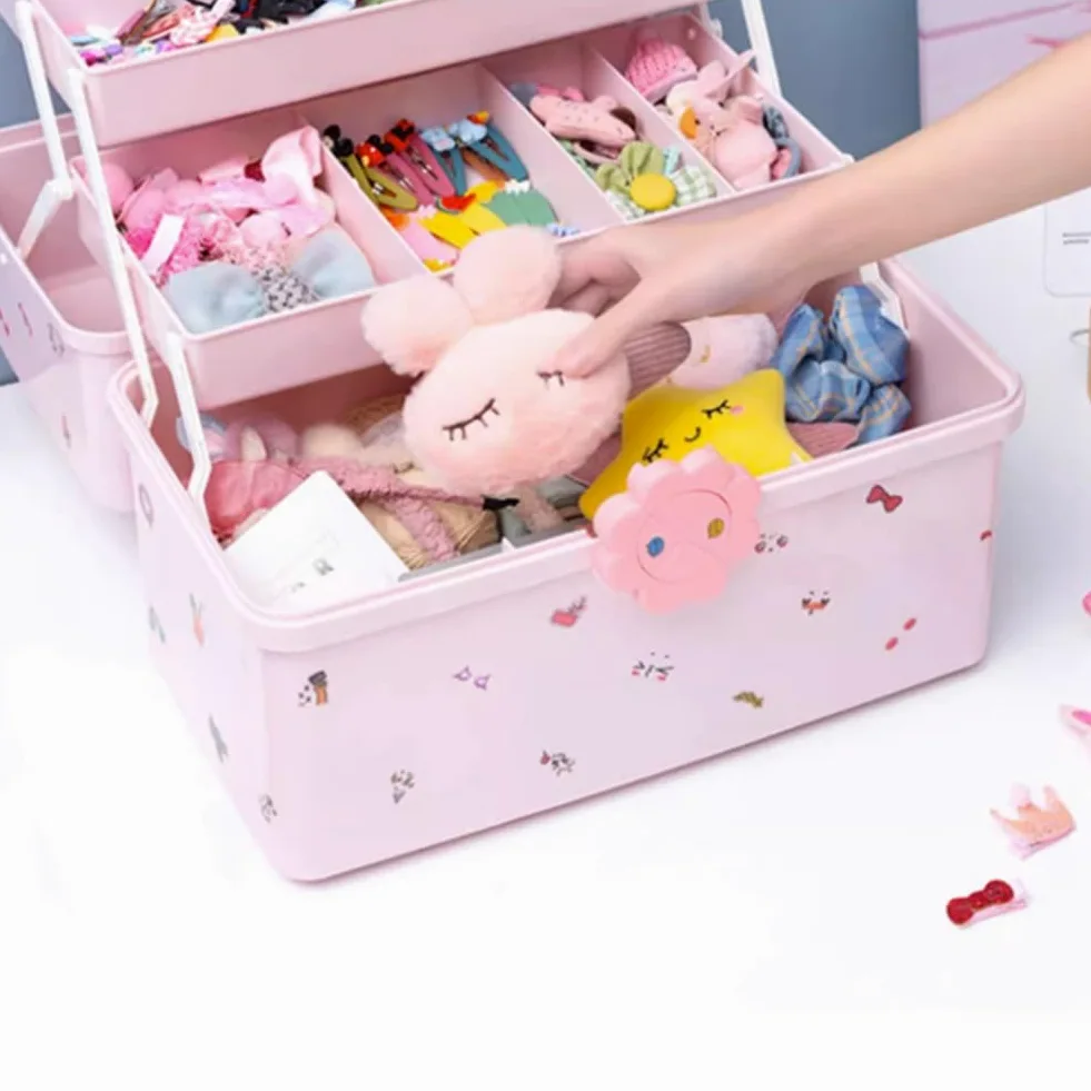 1 caja de almacenamiento de accesorios para el cabello de los niños rosa con banda de goma (extra)