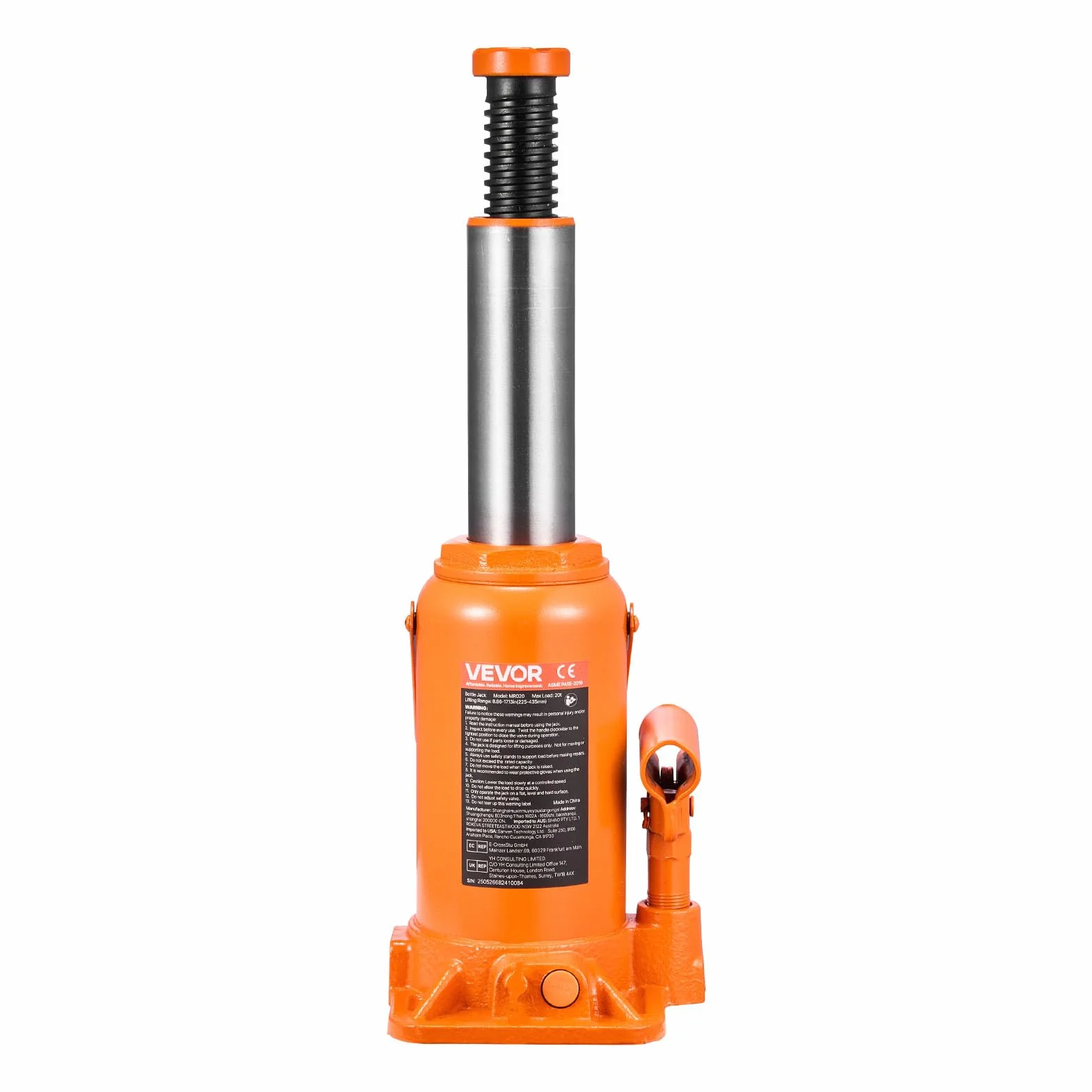 VEVOR Gato Hidráulico de Suelo 20 T, Elevación 225-435 mm, para Coches SUV Camionetas