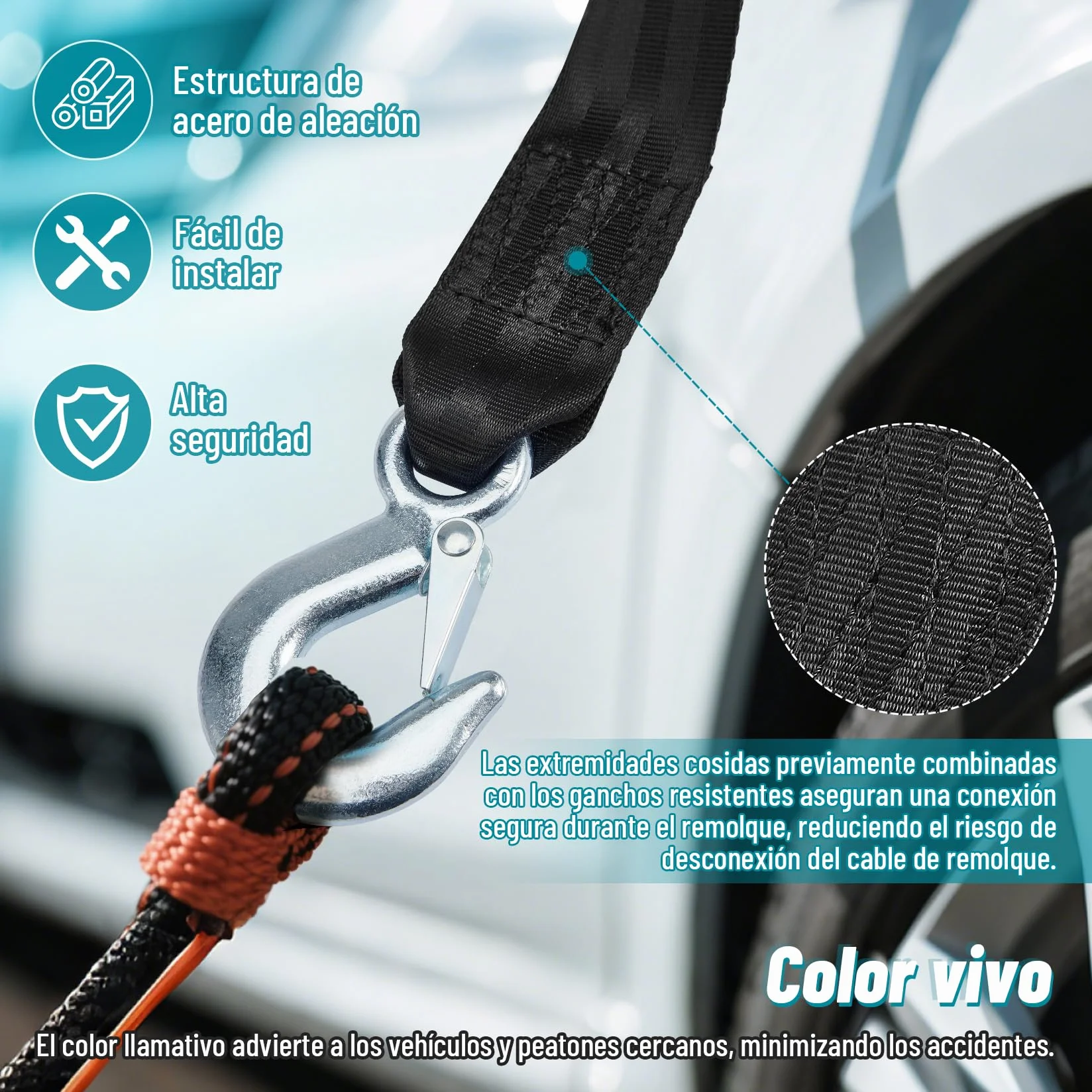 CarBole Correa de Cabrestante para Remolque 2 x 20 Pies 10000 Libras Resistencia a la Rotura Gancho de Seguridad
