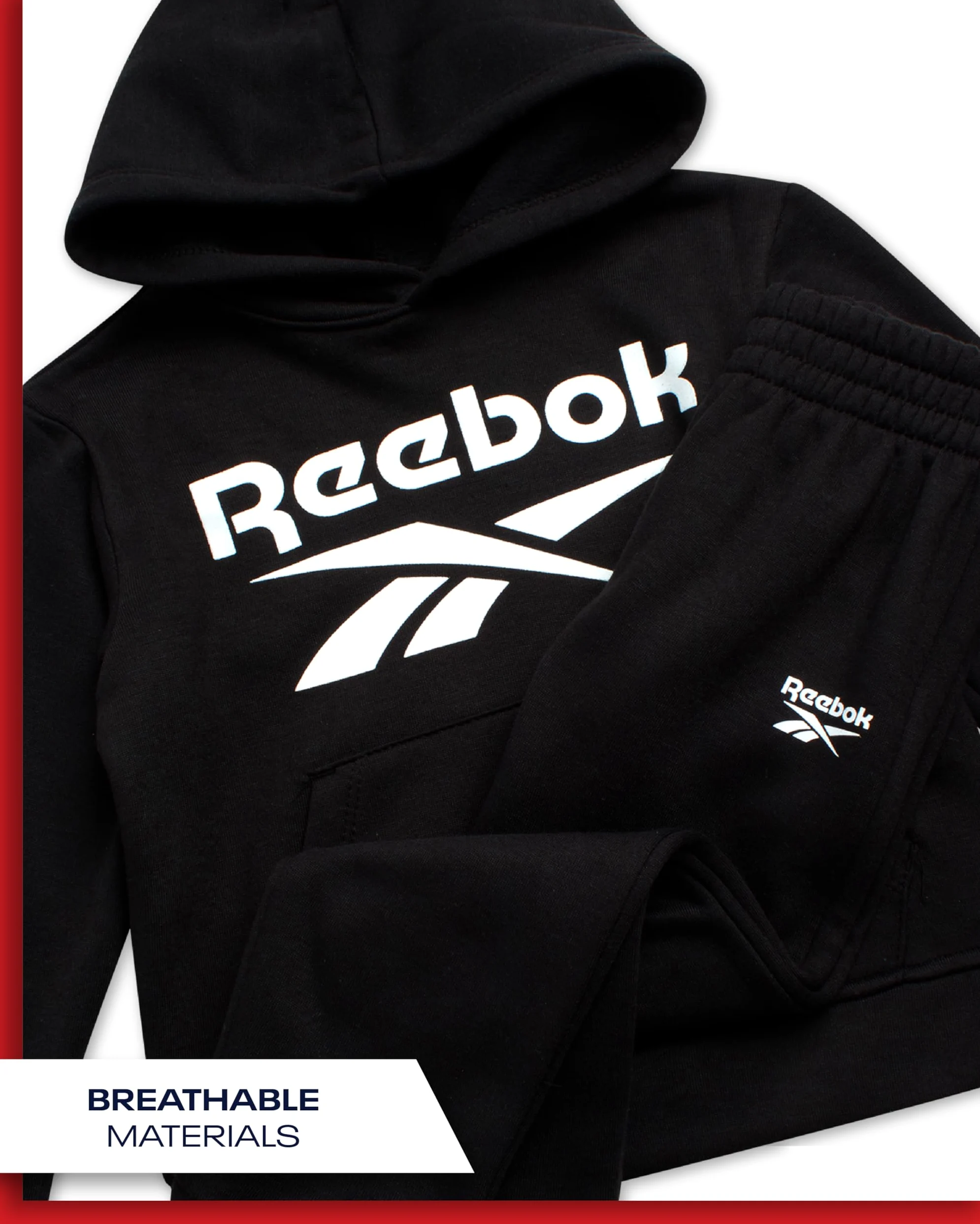 Reebok Conjunto de sudadera con capucha y pantalones deportivos de forro polar de 2 piezas (tallas: 2T-7)