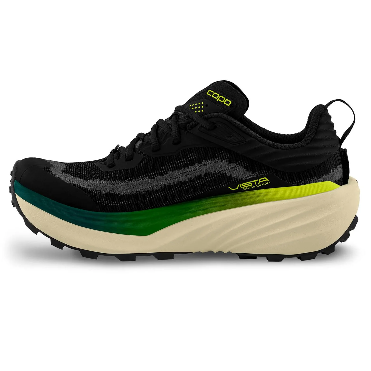 Topo Athletic Vista Zapatillas para Correr Zapatilla Trail Hombres Negro - Black/Lime 42,5