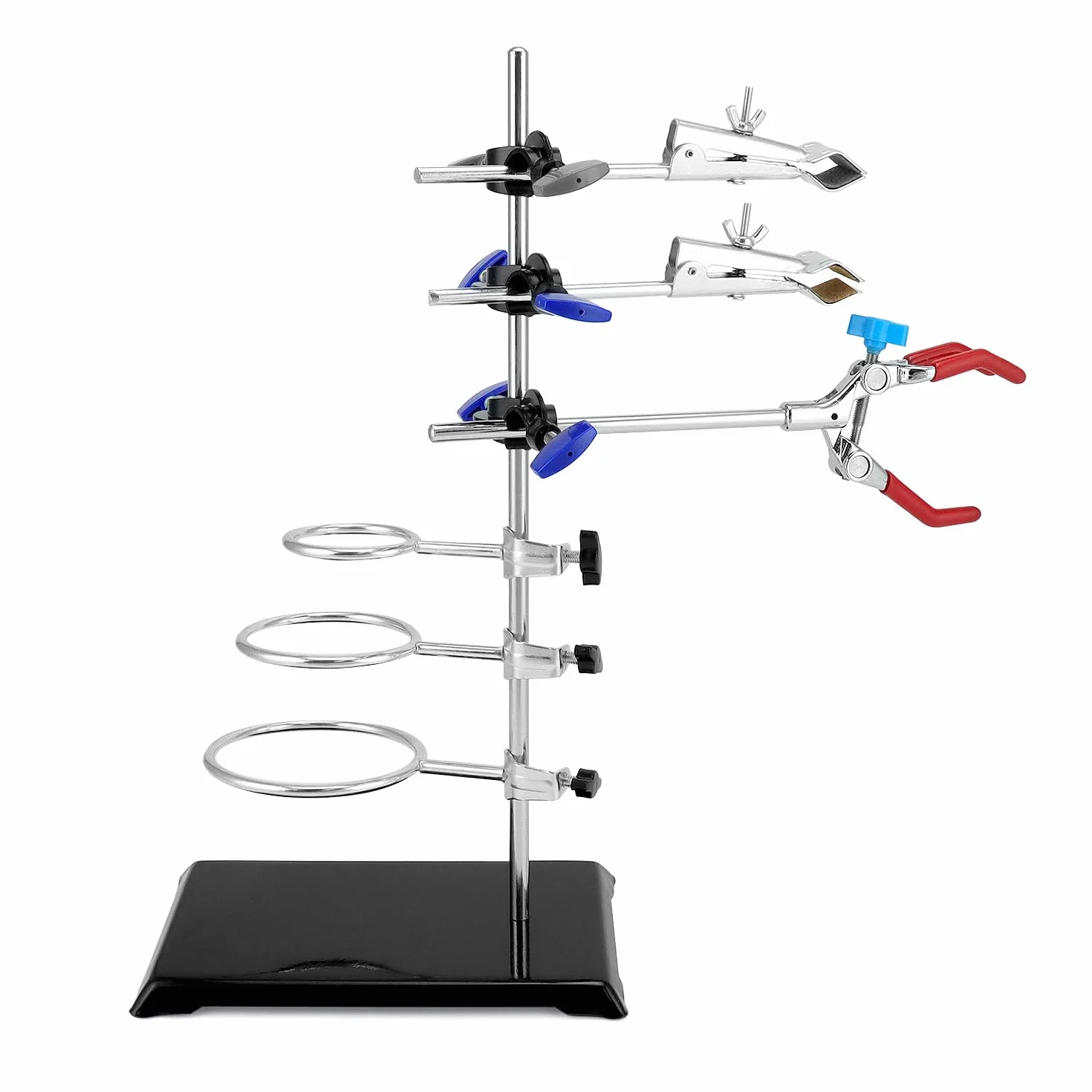 QWORK Juego de soporte de laboratorio 40 cm abrazaderas ajustables aros redondos experimentos química física