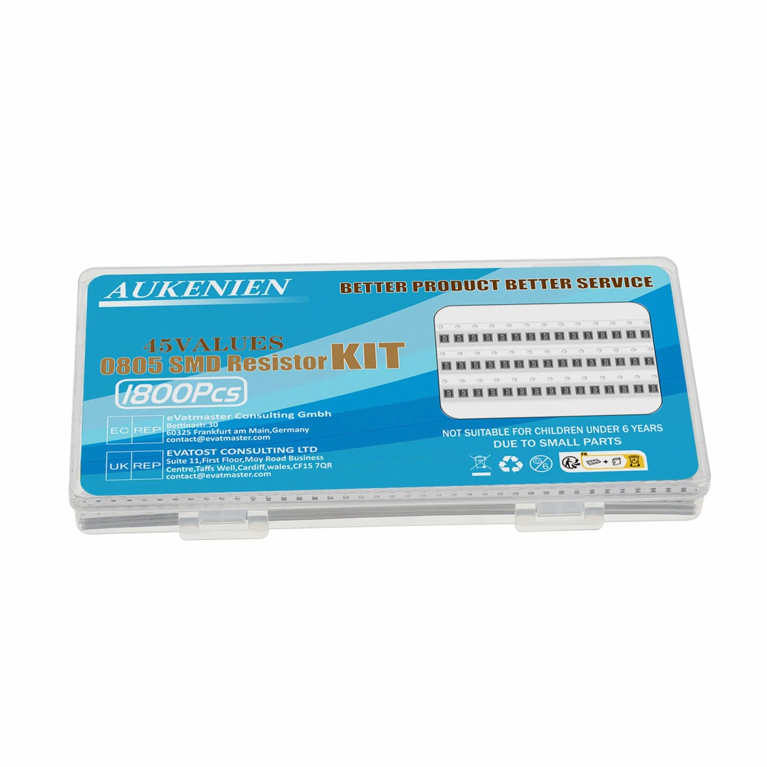 AUKENIEN 0805 SMD Resistencias 1800 Piezas 0R-10M Ohm 1/8W SMT Resistor Surtido Kit ±1% Tolerancia