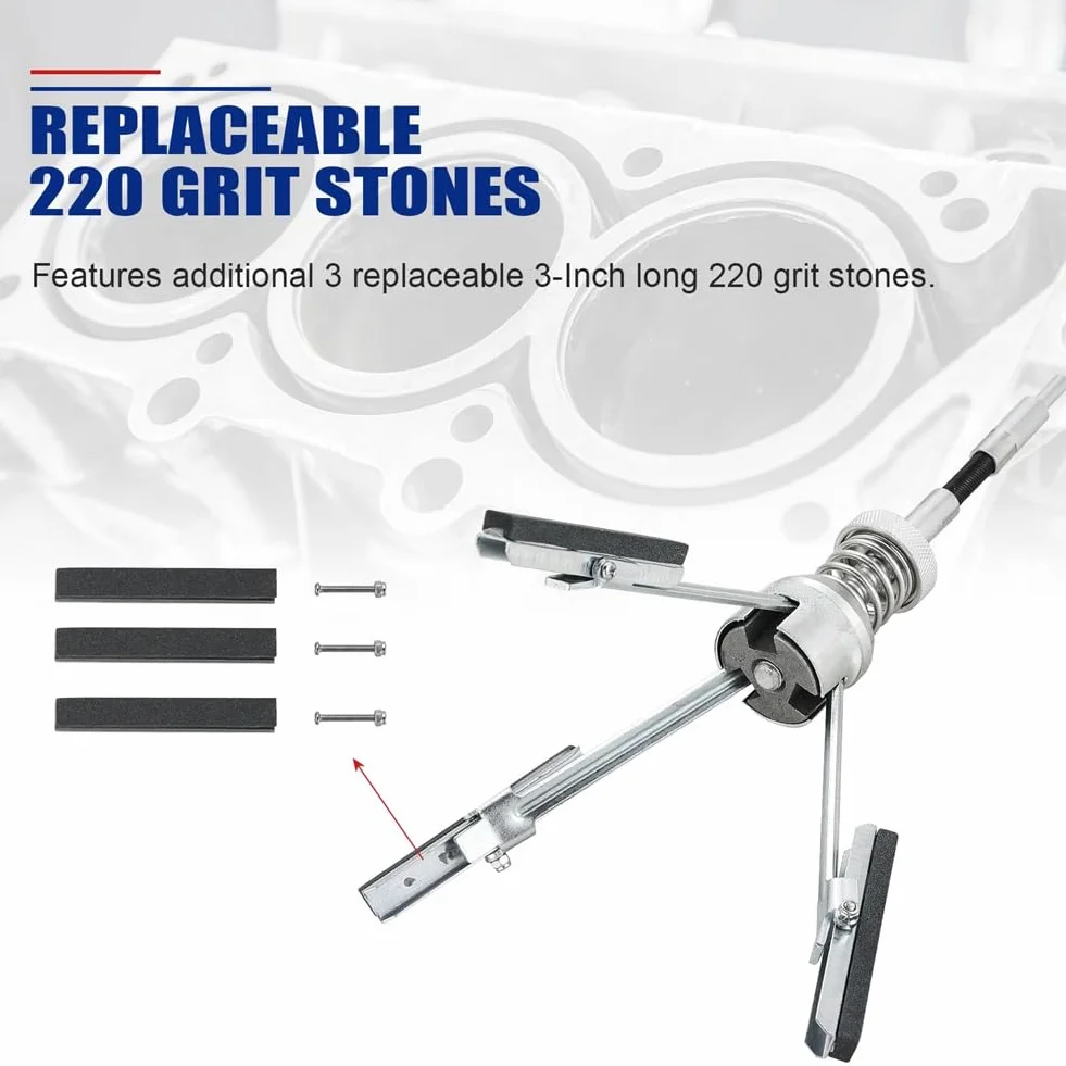 Desglasador Ajustable para Rectificar Cilindros de Motor 2-7 Pulgadas con 3 Piedras Reemplazables