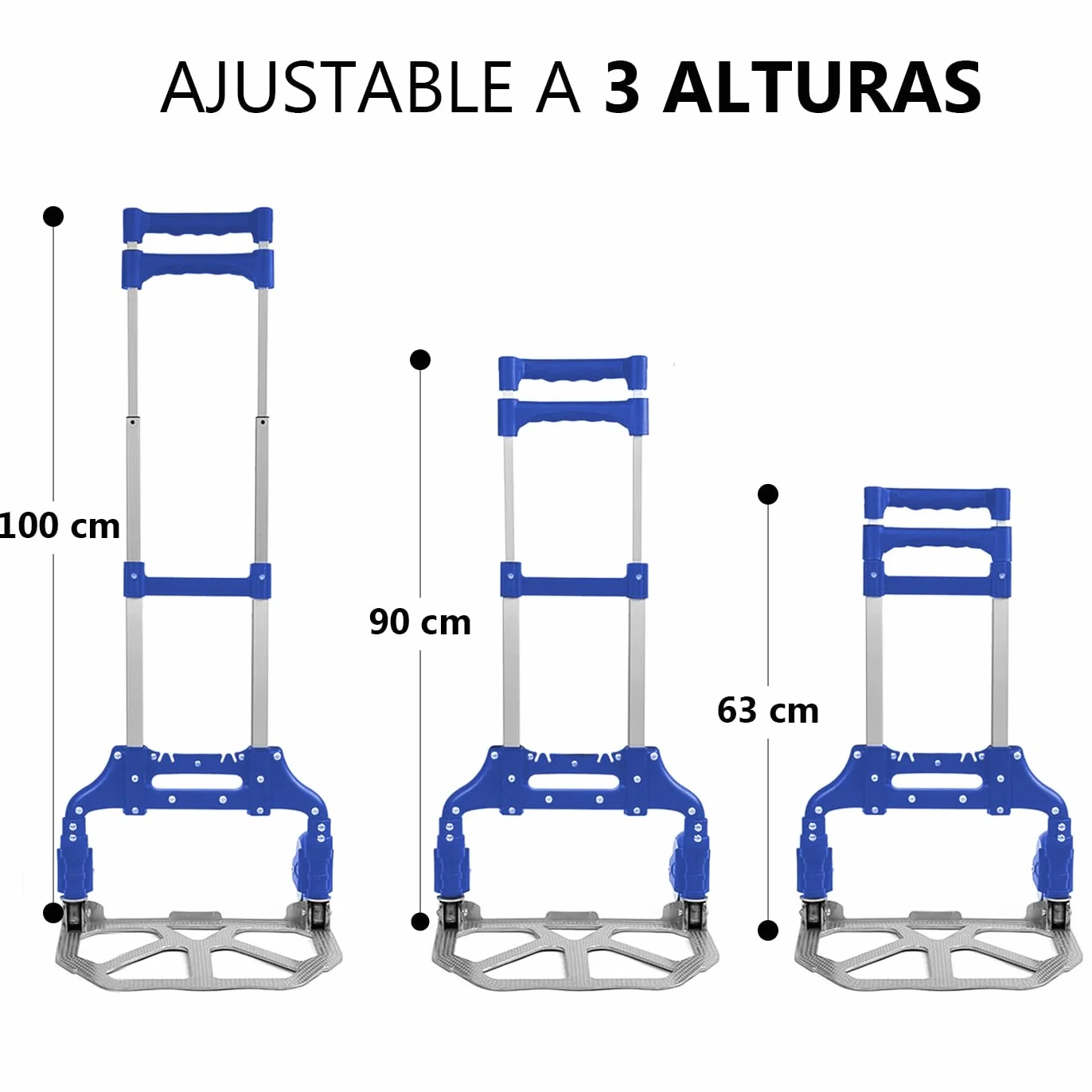 MERCURY TEXTIL Carretilla Plegable de Aluminio con Cuerda, Carro de Mano Compacto, 70kg, Azul