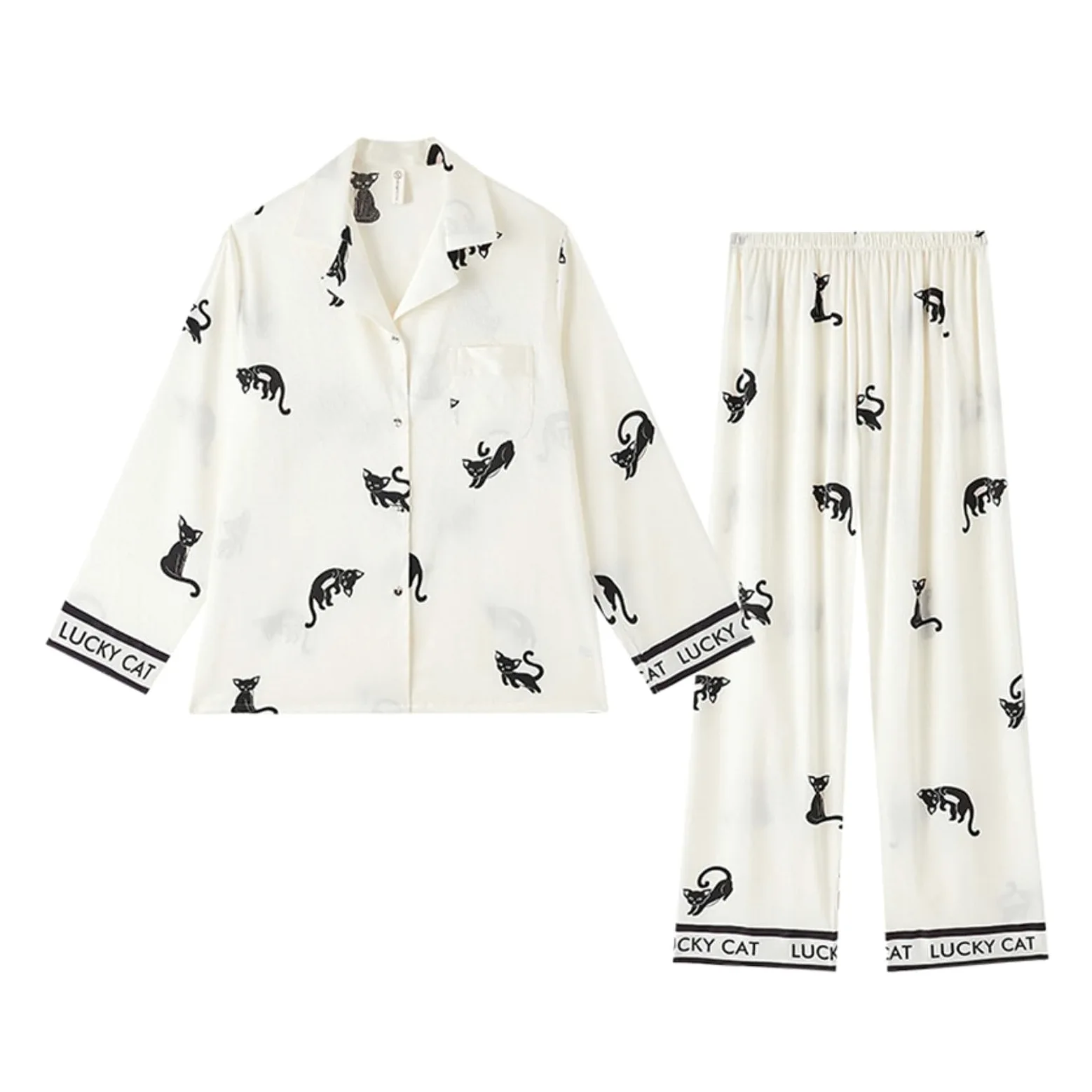 Conjunto de Pijama de 2 Piezas con Estampado Animal para Mujer, de Seda Suave, con Camisa y Pantalones de Manga Larga con Botones, Ropa de casa