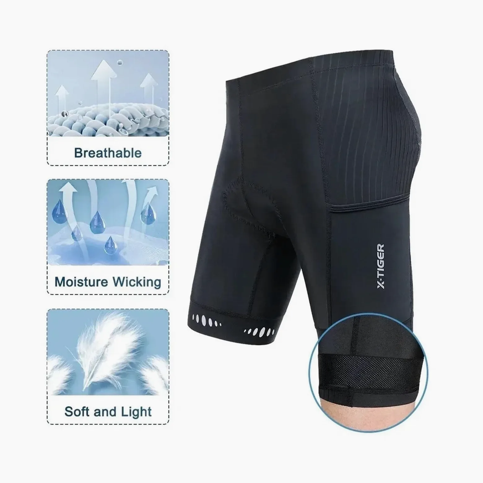 Bicicleta Pantalones Cortos Pantalones Cortos de Ciclismo for Hombre con Bolsillo Trasero, Acolchados Gel, Transpirables, for montaña y Carretera(XM-DK-15101,Europe-XL)
