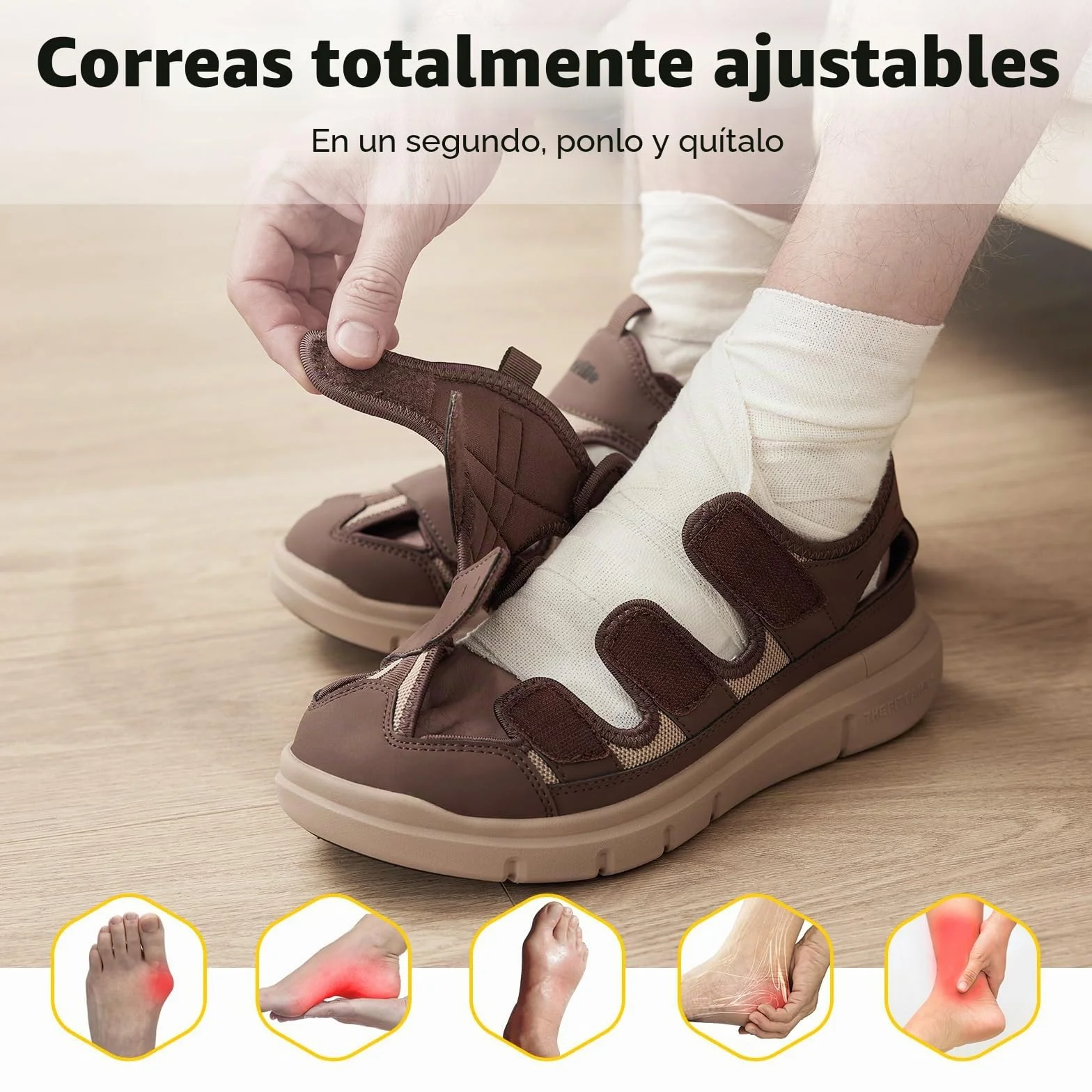 FitVille Sandalias Diabéticos Hombre Extra Anchas Sandalias Ortopédicas Cómodas para Ancianos Fascitis Pies Hinchados