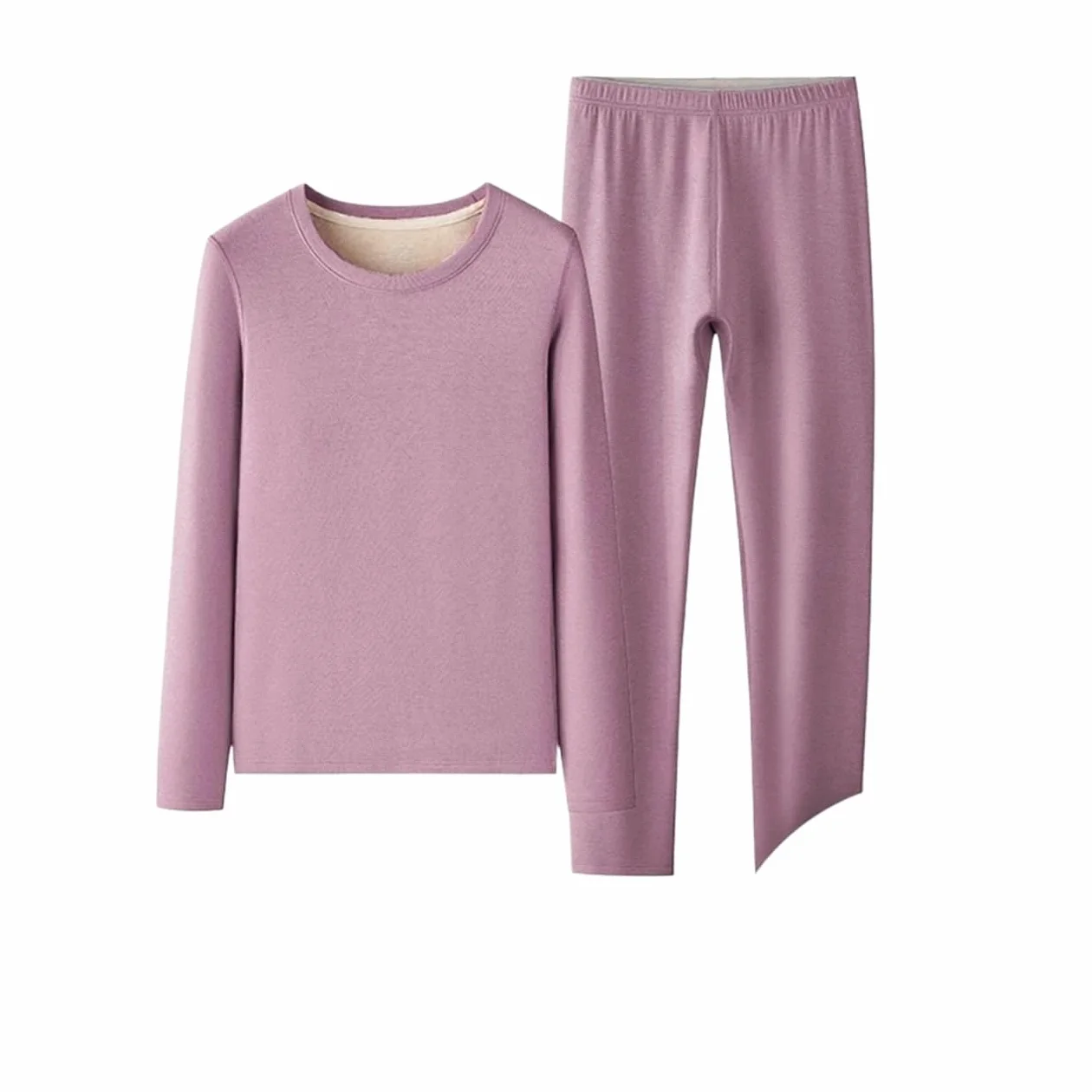 Ropa térmica cálida de Lana Seda for Mujer, Conjuntos Dos Piezas básicos Gruesos con Cuello Redondo for otoño e Invierno para Esquí,Moto
