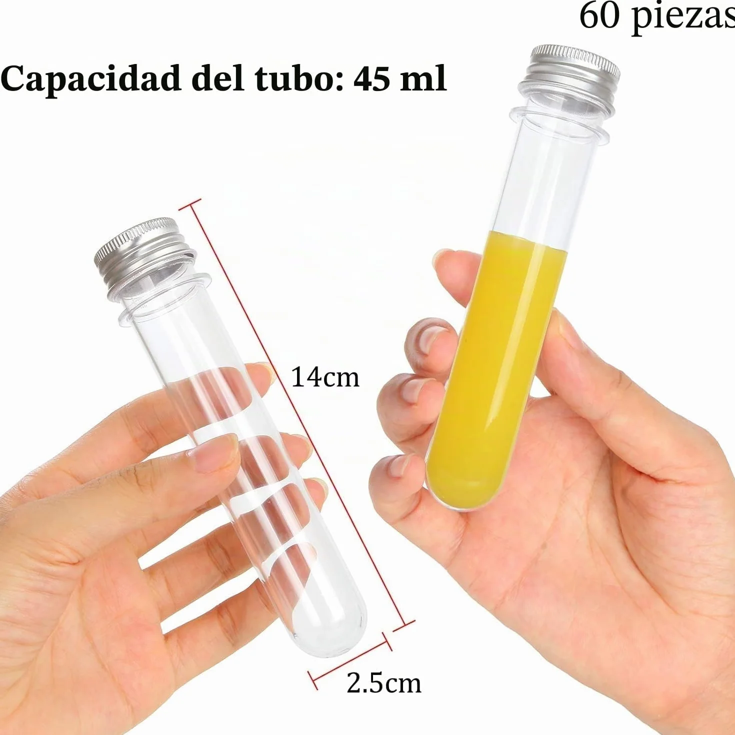 KAHEIGN 60 Piezas Tubos de Ensayo de Plástico 45ml con Gorras Transparentes para Especias Dulces