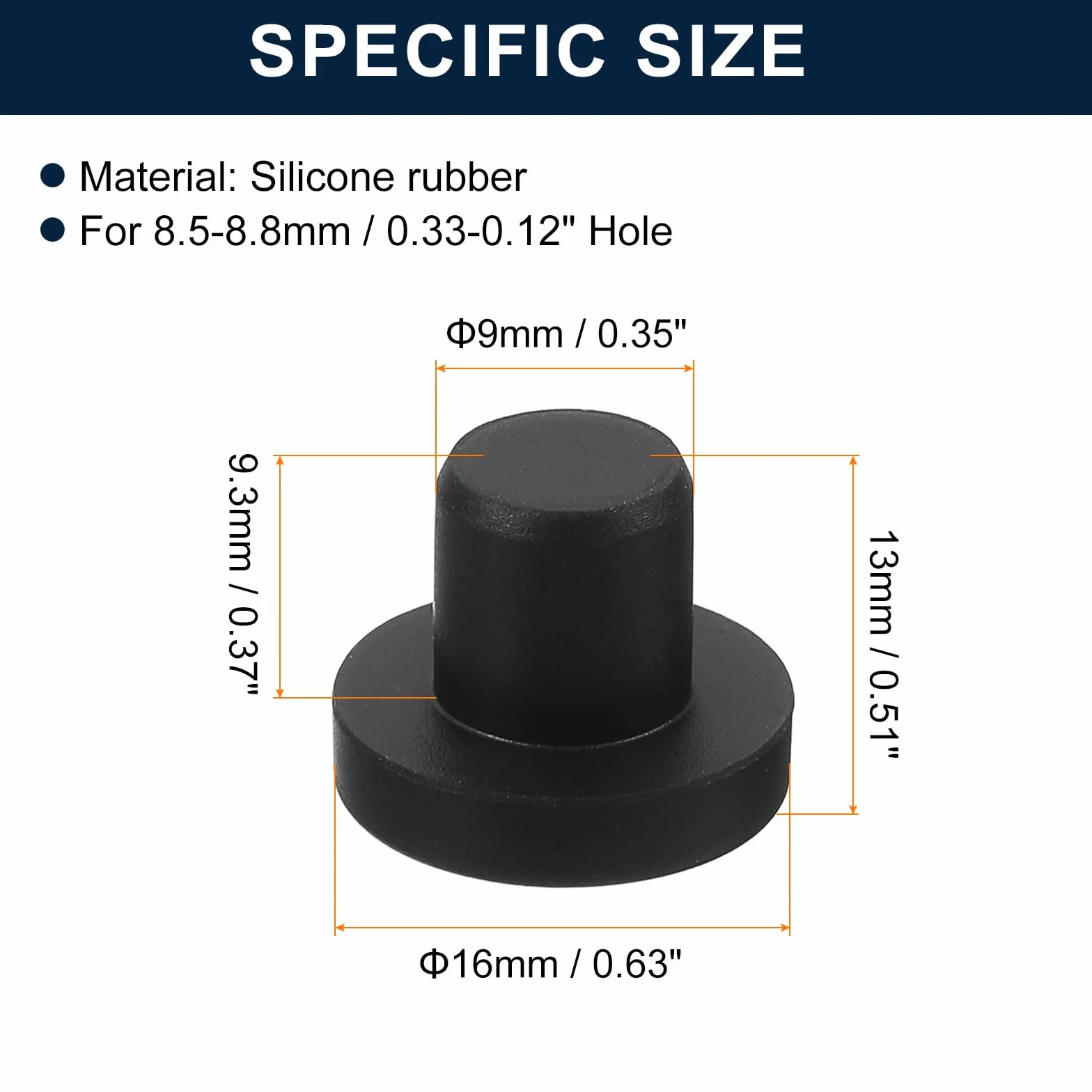 QUARKZMAN 32 Piezas Tapón de Goma Negro 9mm para Orificios 8.5-8.8mm