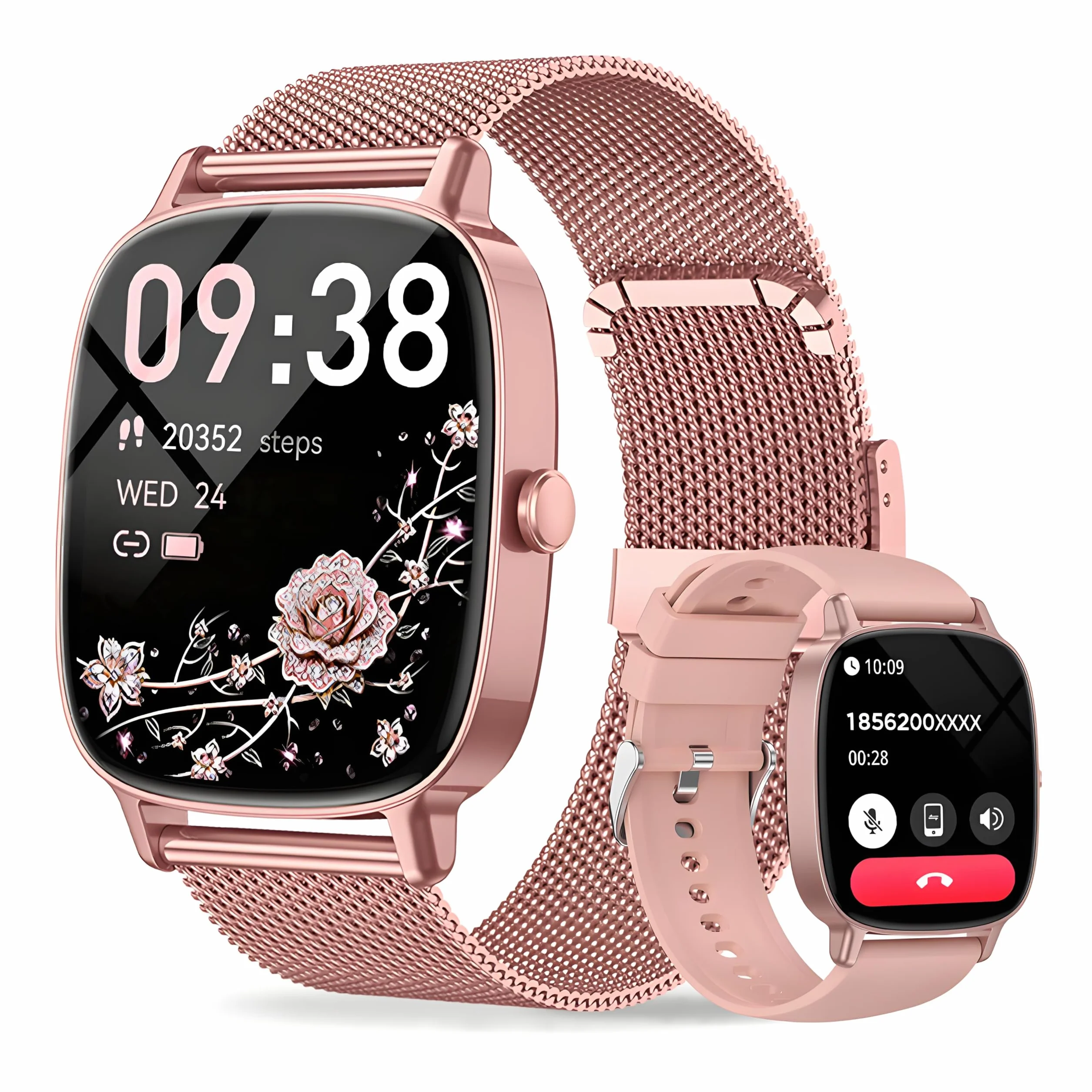 Reloj Inteligente Mujer con Llamadas Bluetooth y WhatsApp, Smartwatch Mujer Elegante con 2 Correas, Pantalla HD 1,85", Frecuencia Cardíaca, Sueño, SpO2, 120+ Deportes, IP68, Compatible Android iOS