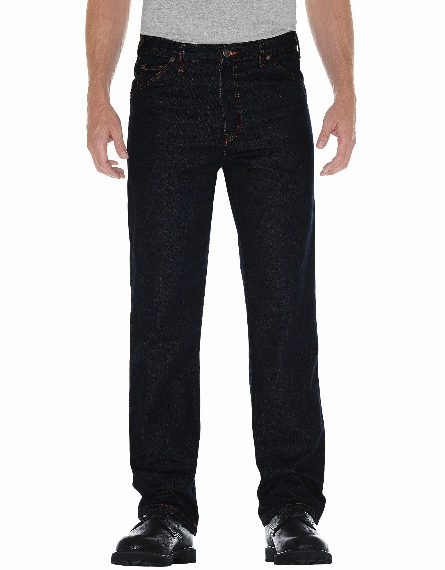 Dickies Ocupational Workwear C993RBK Vaquero de algodón de Corte Regular para Hombre con Pierna Recta, Color Negro Negro Negro (38" Waist Size, 32" Inseam