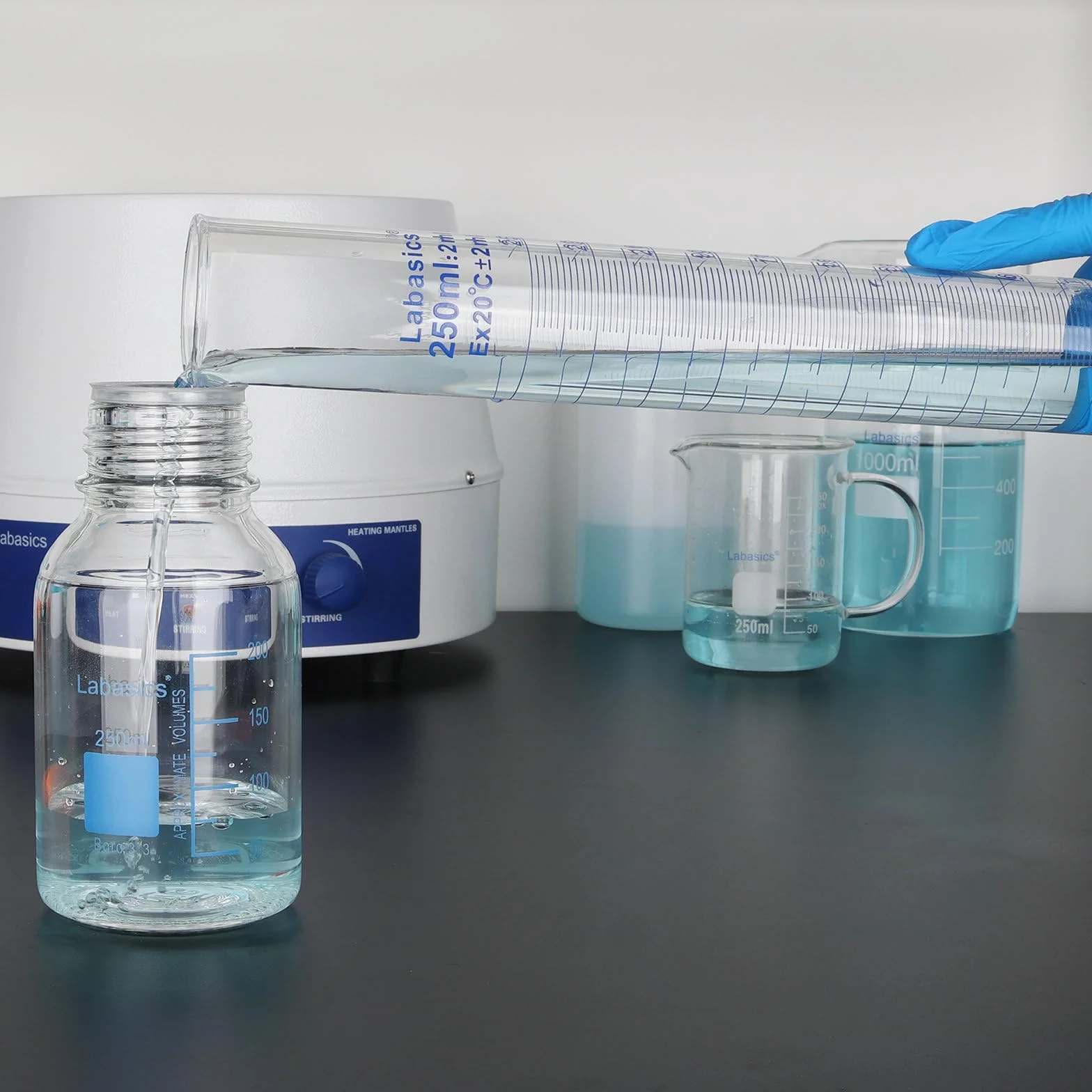 Labasics 4-Pack Vidrio de Borosilicato 100 ml Cilindro Graduado de Medición Pared Gruesa