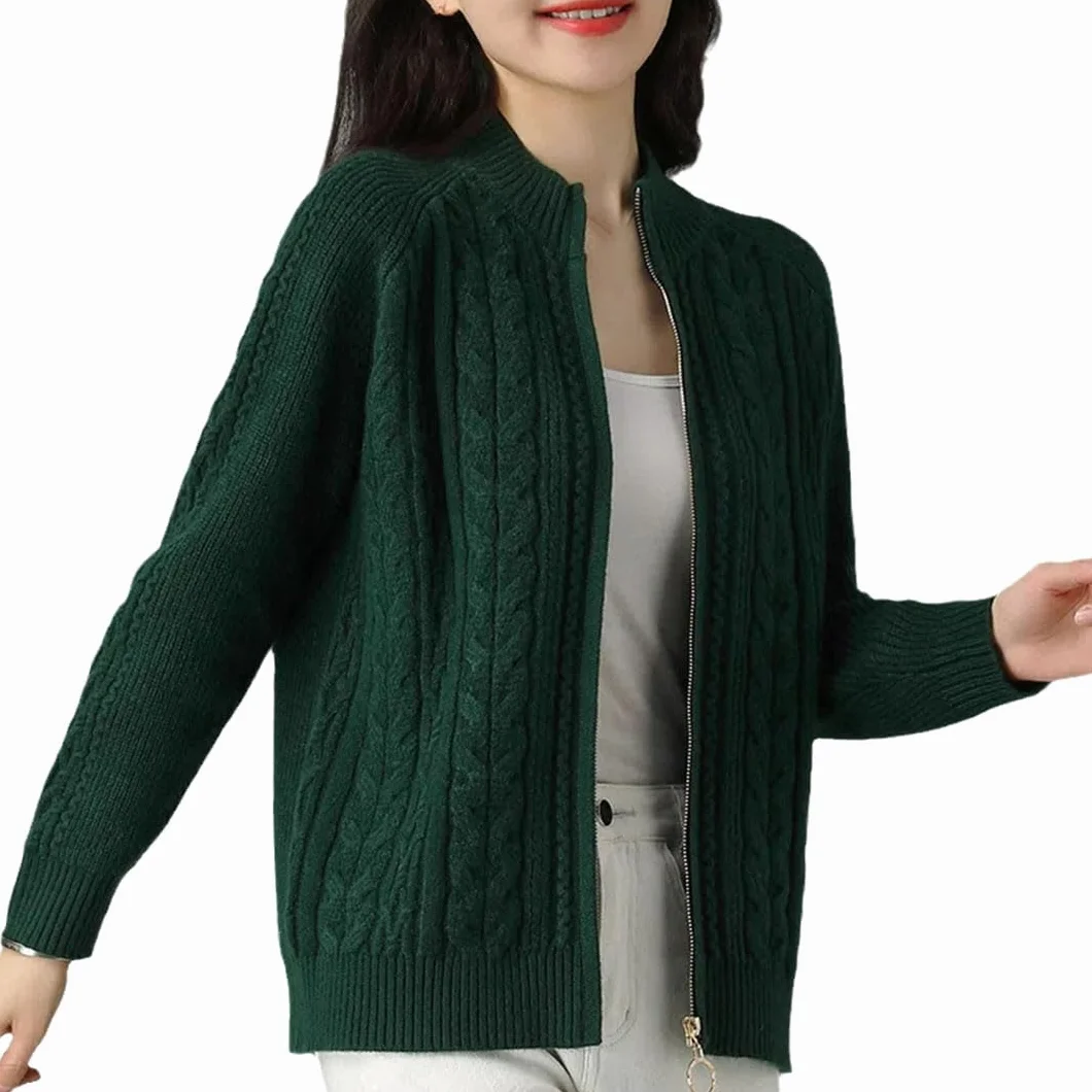 Chaqueta Tipo Cárdigan De Punto con Cremallera Y Cuello Alto para Mujer, Cárdigans De Manga Larga, Suéter Grueso