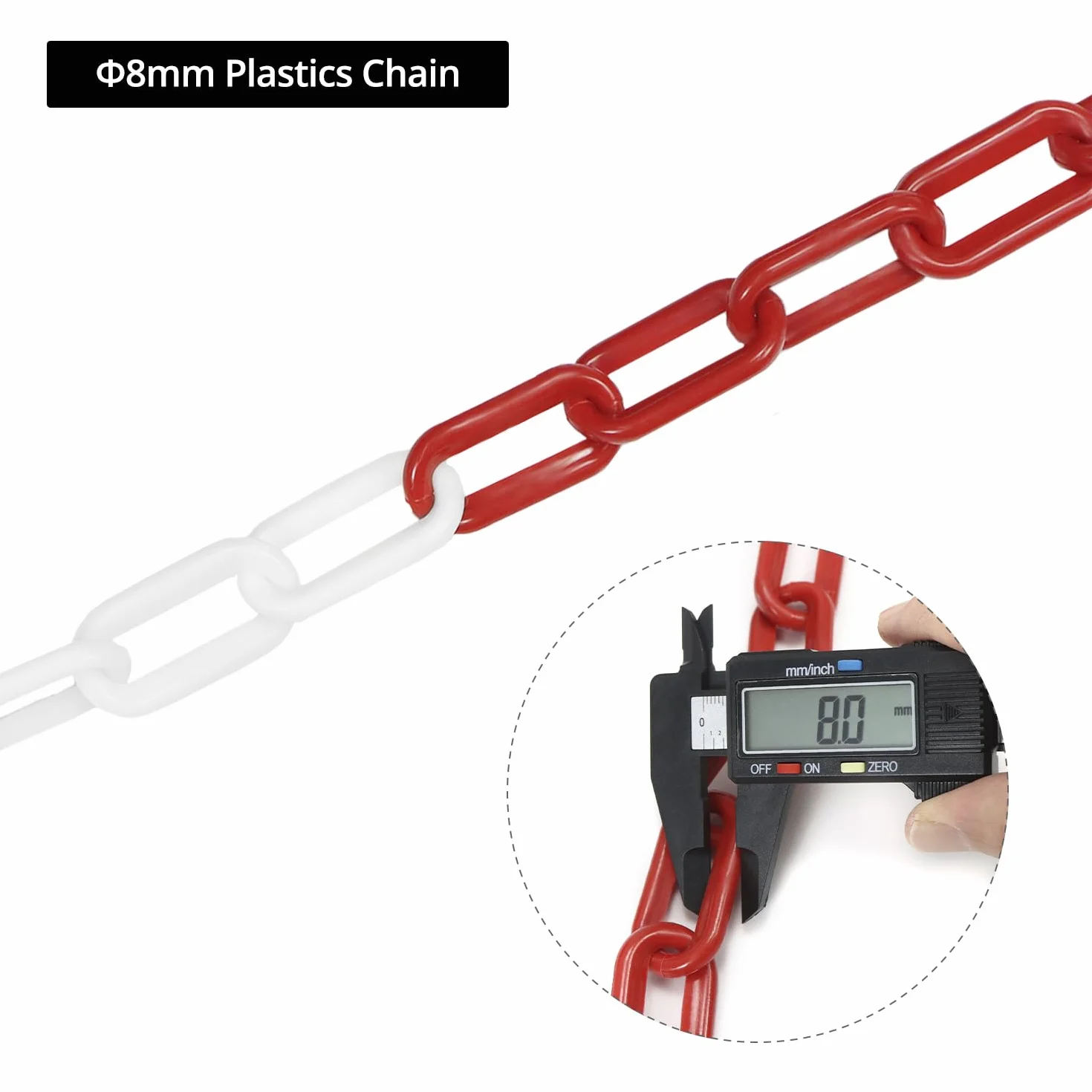 QWORK Cadena barrera de plástico 8mm 25M rojo blanco para aparcamientos