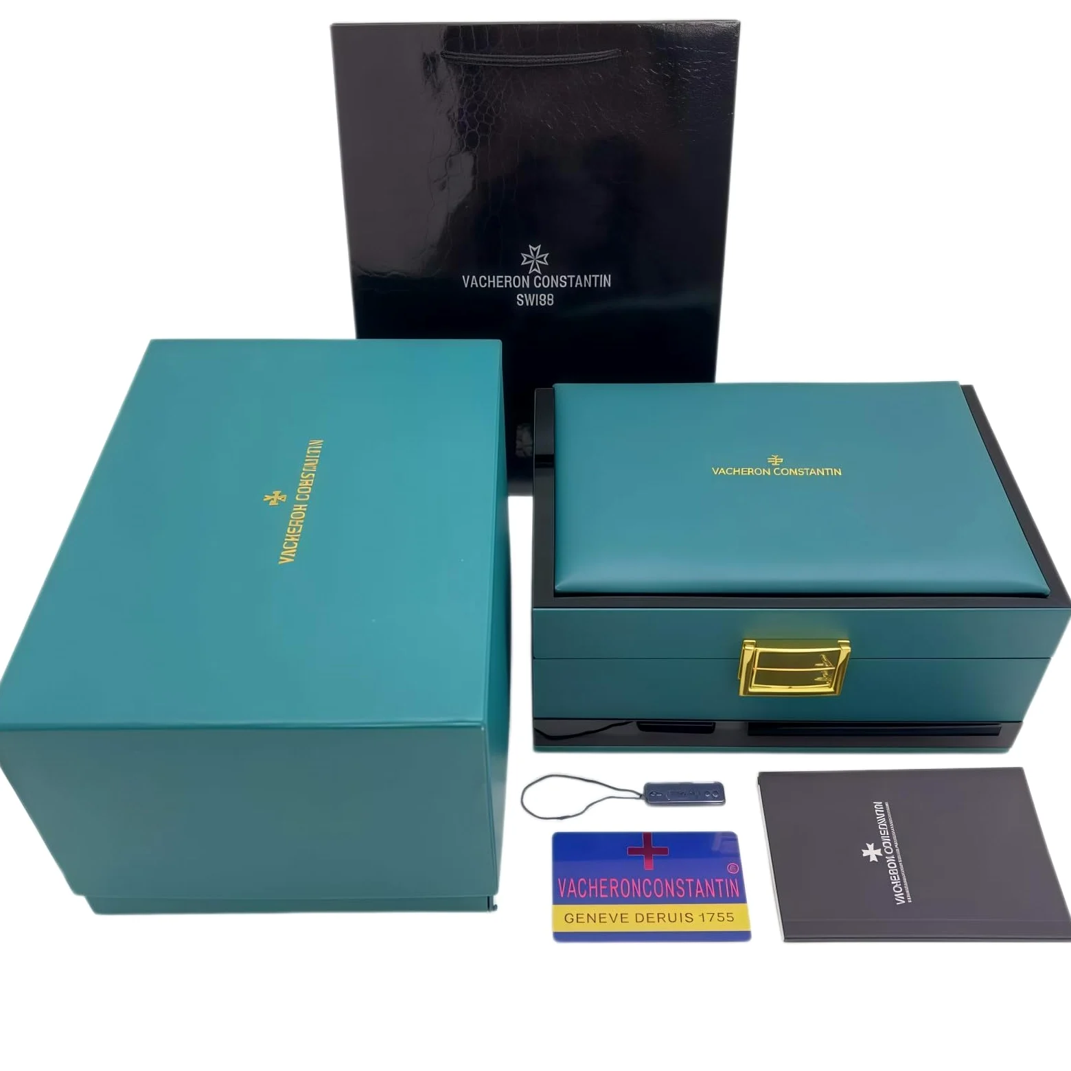 Caja Presentación Reloj Texturizada Verde Profundo Colección Organizador Forro Suave Estuche Protector 24.5cm Set para Vacheron Constantin