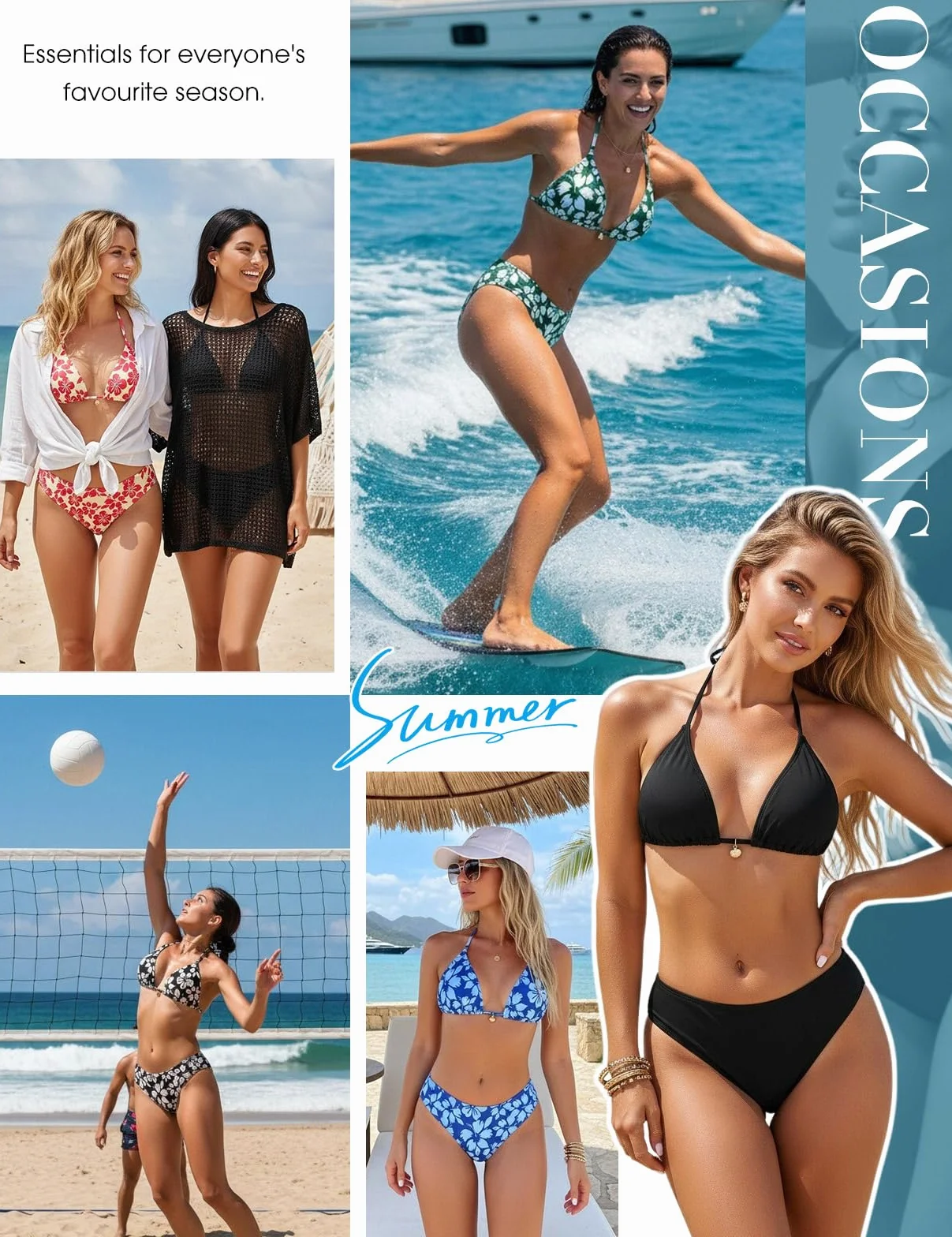 Nadeer Conjunto de Bikini Mujer Brasileño 2 Piezas Halter Triángulo Push Up Relleno Cintura Alta Estampado Floral