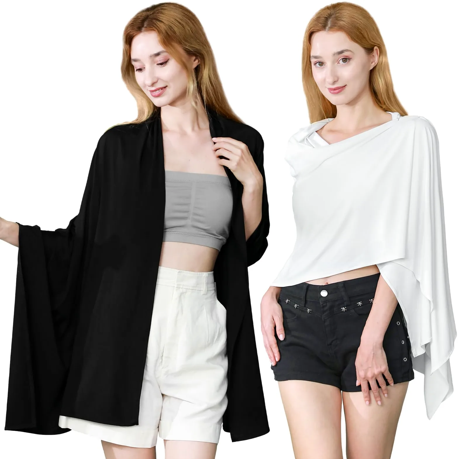 Hahafelt 2 chales de sol para mujer, protección solar UV UPF 50+, chales de viaje para playa, bufanda de verano, color blanco y negro, protección UV, ropa para natación, al aire libre, playa