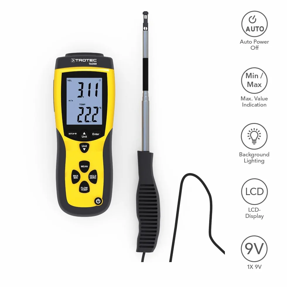 TROTEC Anemómetro TA300 Sonda Recta con Certificado de Calibración