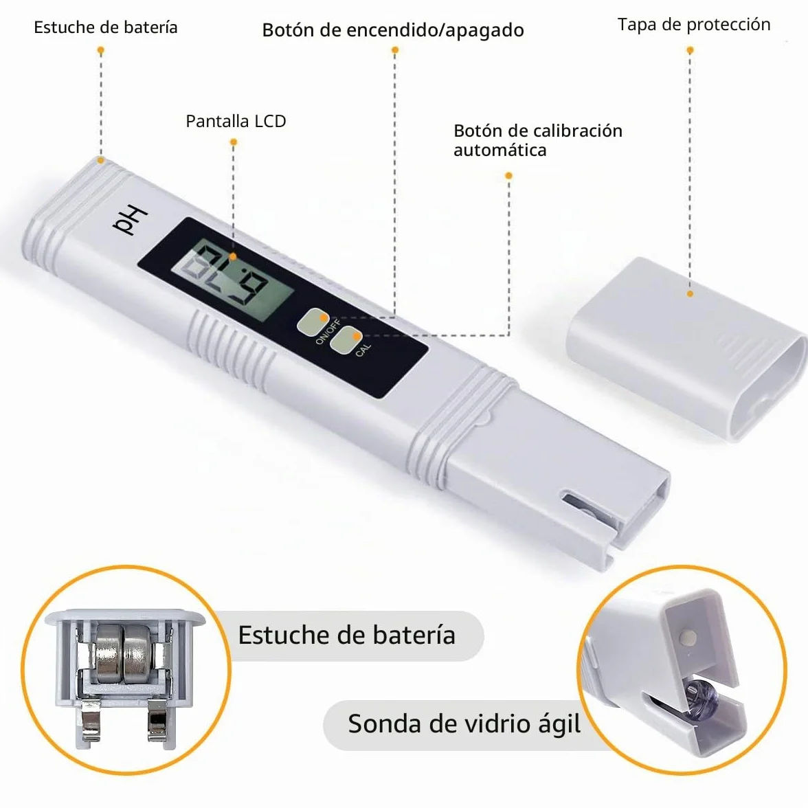 Medidor de pH Digital 0-14 para Agua, Piscina, Acuario, Hidroponía