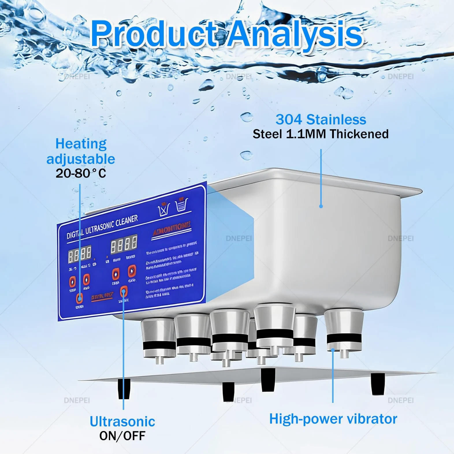 Limpiador ultrasónico comercial, máquina de limpieza profesional de 40 kHz con temporizador digital y calentador, limpiador sónico industrial para relojes, herramientas, piezas de metal, 10 L