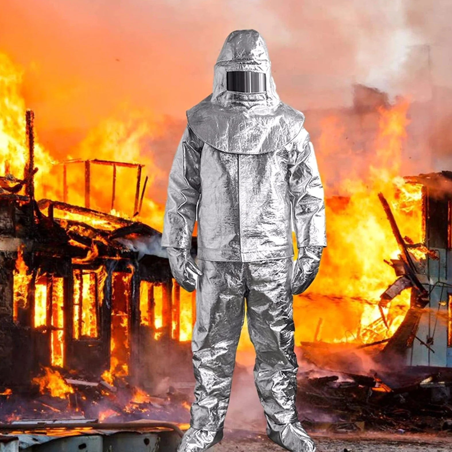 Traje Resistente Al Fuego Traje Aislamiento Material Ligero Seguridad Ignífugo Mina Carbón, Pozo Petróleo, Mina, Planta Química,1000°-170-180cm
