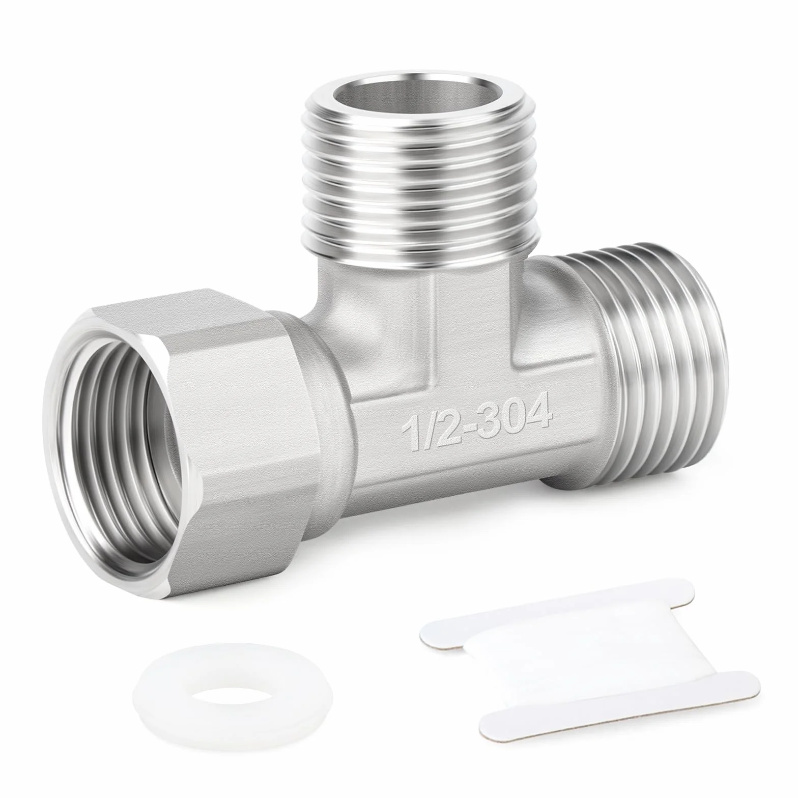 Conector en T flexible 3 vías acero inoxidable 304 1/2" macho BSP tuerca de unión para rociador