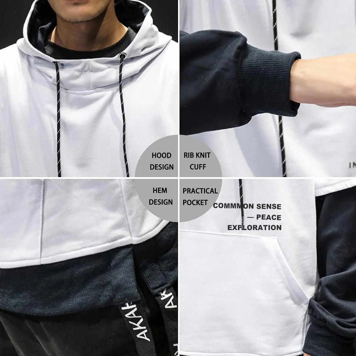 Moshtashio Sudadera con Capucha para Hombre Contraste Color Pullover Patchwork Manga Larga Hoodie Casual