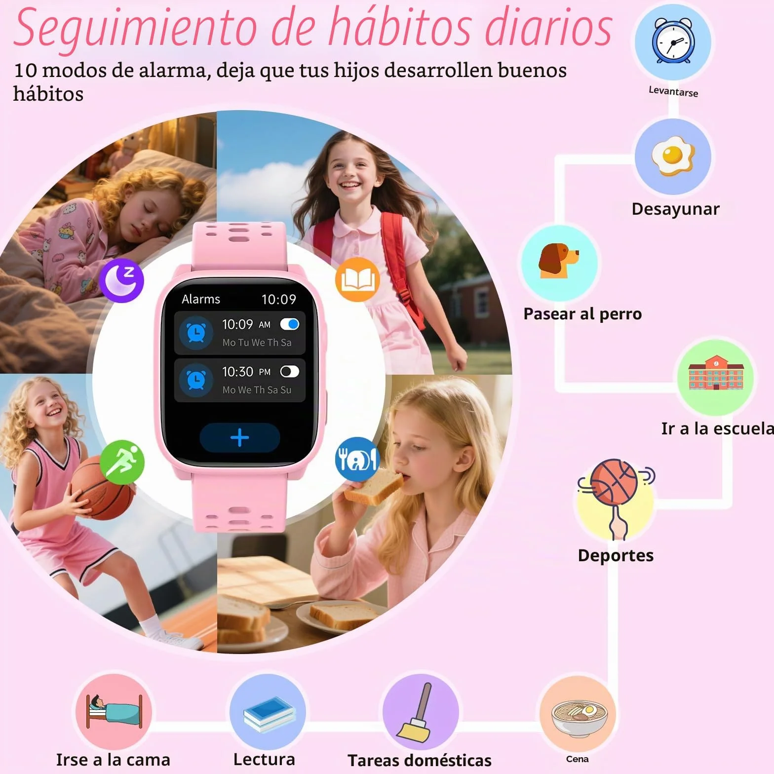 Reloj Inteligente Niños Niñas Sin App Necesaria, 1,83" Smartwatch Niños con Podómetro, Resistente al Agua IP68, Reloj Monitor Cardiaco y Sueño, Despertador, Juegos de Rompecabezas (Rosa)