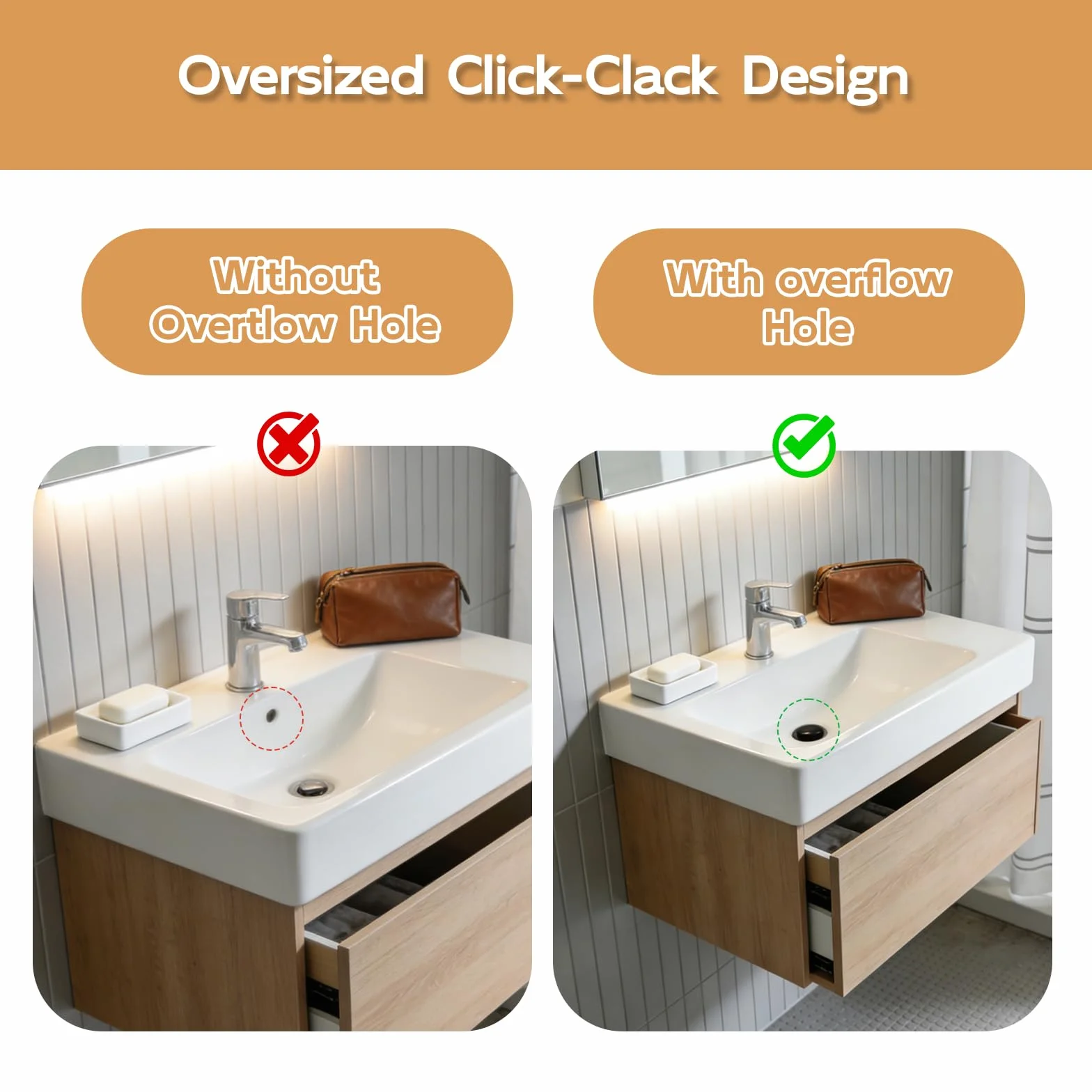 Desagüe Universal para Lavabo Sin Rebosadero, Válvula Clic Clac, Alta Impermeabilidad, Instalación Rápida, 2 Piezas, Negro Mate