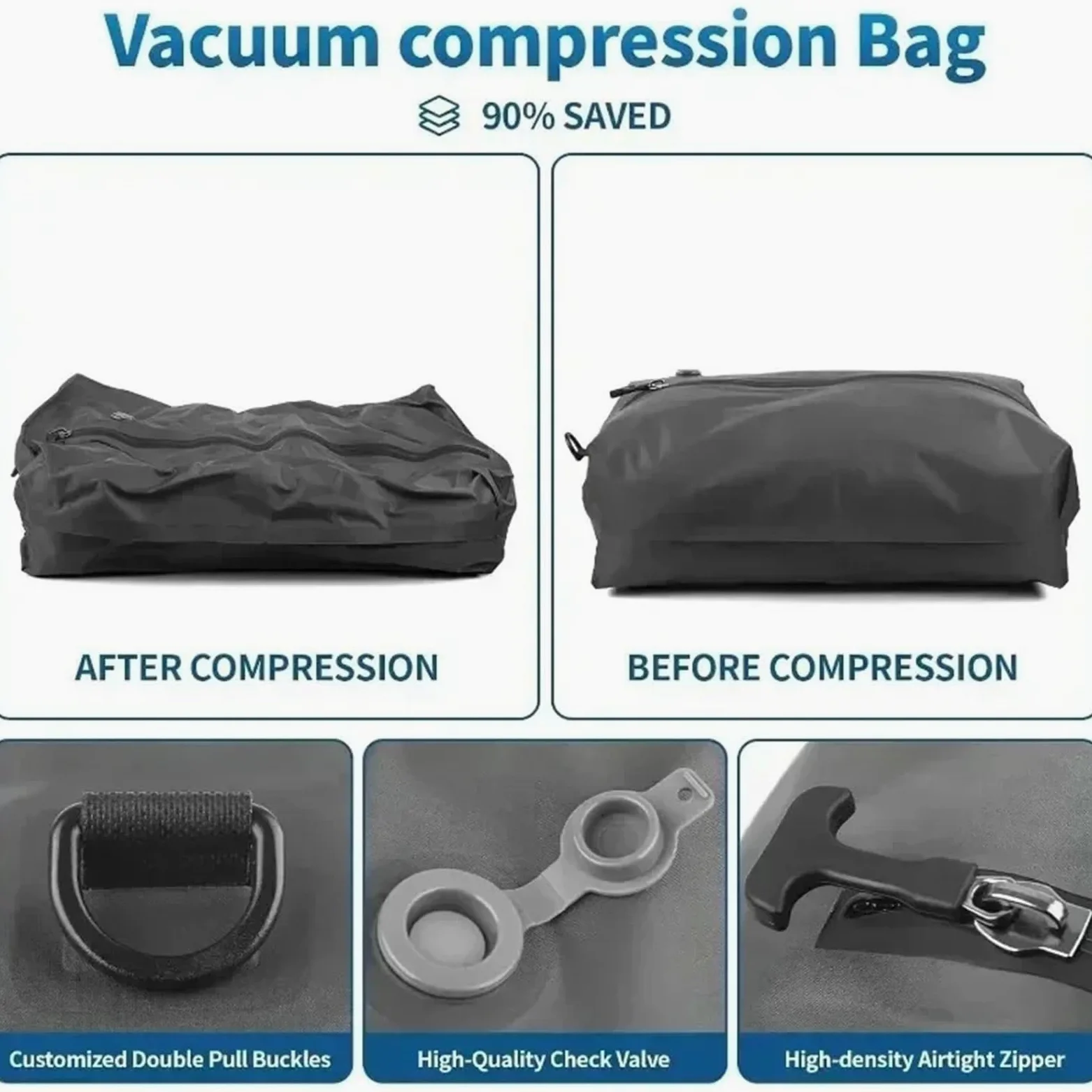 Bolsa De Almacenamiento De Compresión Bolsa de almacenamiento de ropa reutilizable con bomba de aire de 17L, mochila de compresión de viaje, bolsa de equipaje(1 bag no pump black)