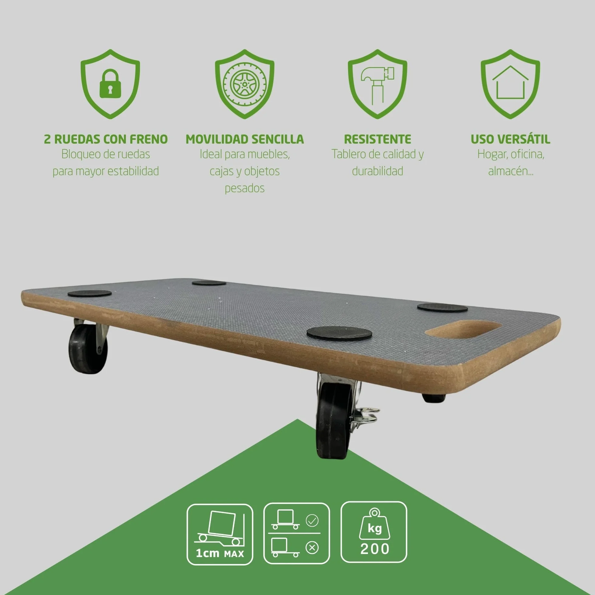 Amig Plataforma de Carga con Ruedas 58x29 cm 200 kg MDF Negro