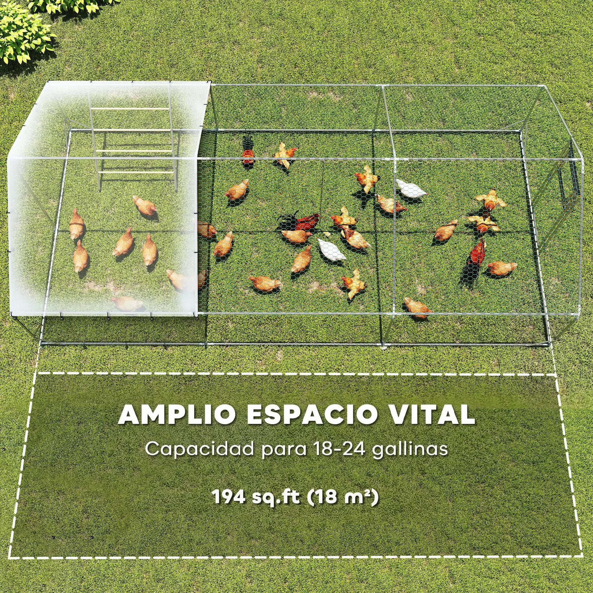 PawHut Gallinero Exterior 18 m² 3x6x1,95 m Acero Galvanizado para 18-24 Gallinas Impermeable Anti-UV