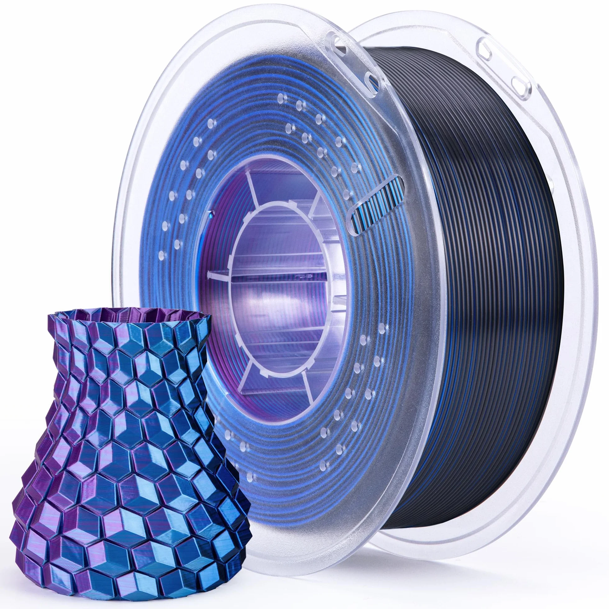 ELEGOO Filamento PLA Silk 1.75mm 1KG Triple Color Azul Púrpura Negro para Impresora 3D