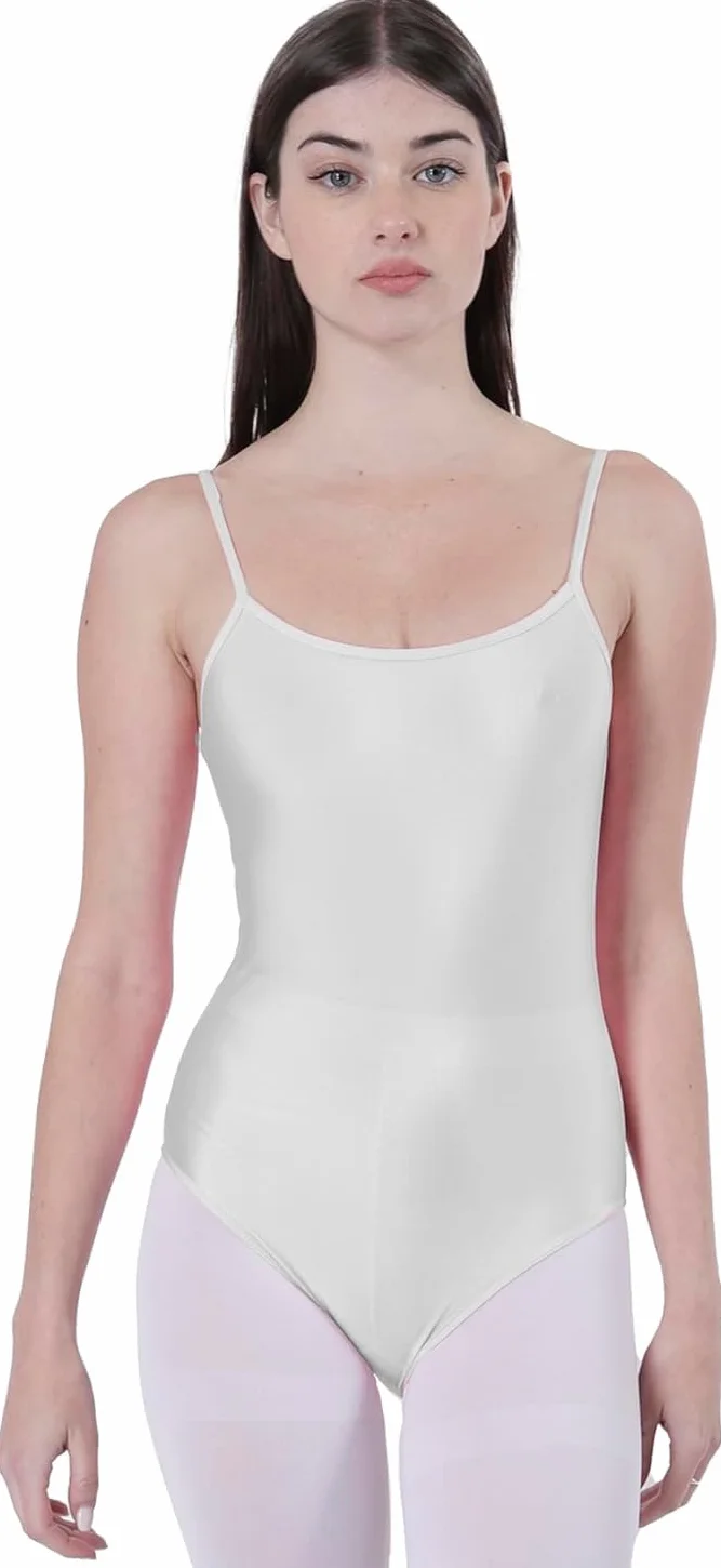 Body Maillot de Danza Ballet Gimnasia Mujer Tirantes sin Mangas con Cuello Redondo y Cubre la Espalda, Bodi No Transparenta Ajustado para Danza Baile Gimanasia Ritmica (XXL, Blanco)