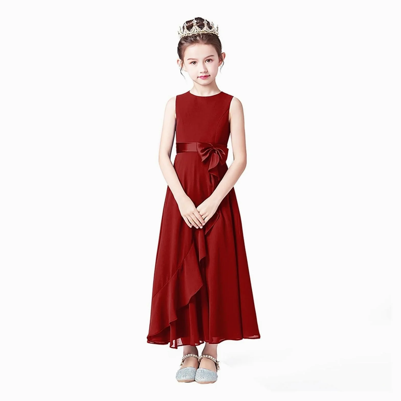 Vestidos Personalizados de Gasa for Dama de Honor Junior for Adolescentes, Vestidos de Flores for niña for Fiesta de Boda, Vestidos de Primera comunión for niños para Bodas(Grey,8)