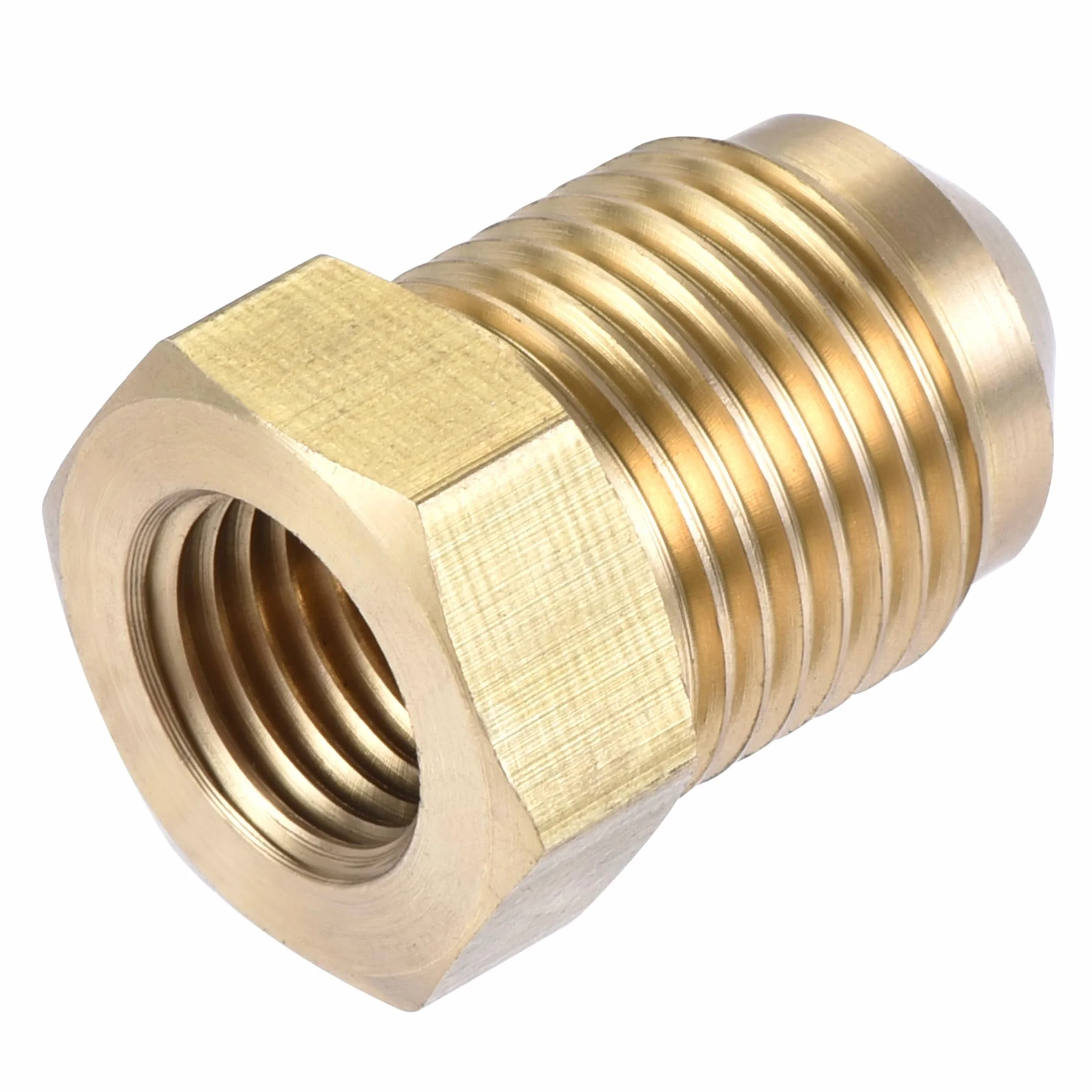 sourcing map Accesorio de tubería de latón 3/8 SAE Flare macho 1/4 SAE rosca hembra conector adaptador 2 uds
