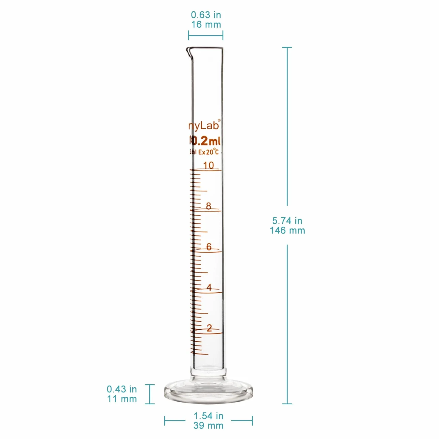 StonyLab Cilindro de Medición Graduado de Vidrio de Borosilicato 10 ml 4-Pack